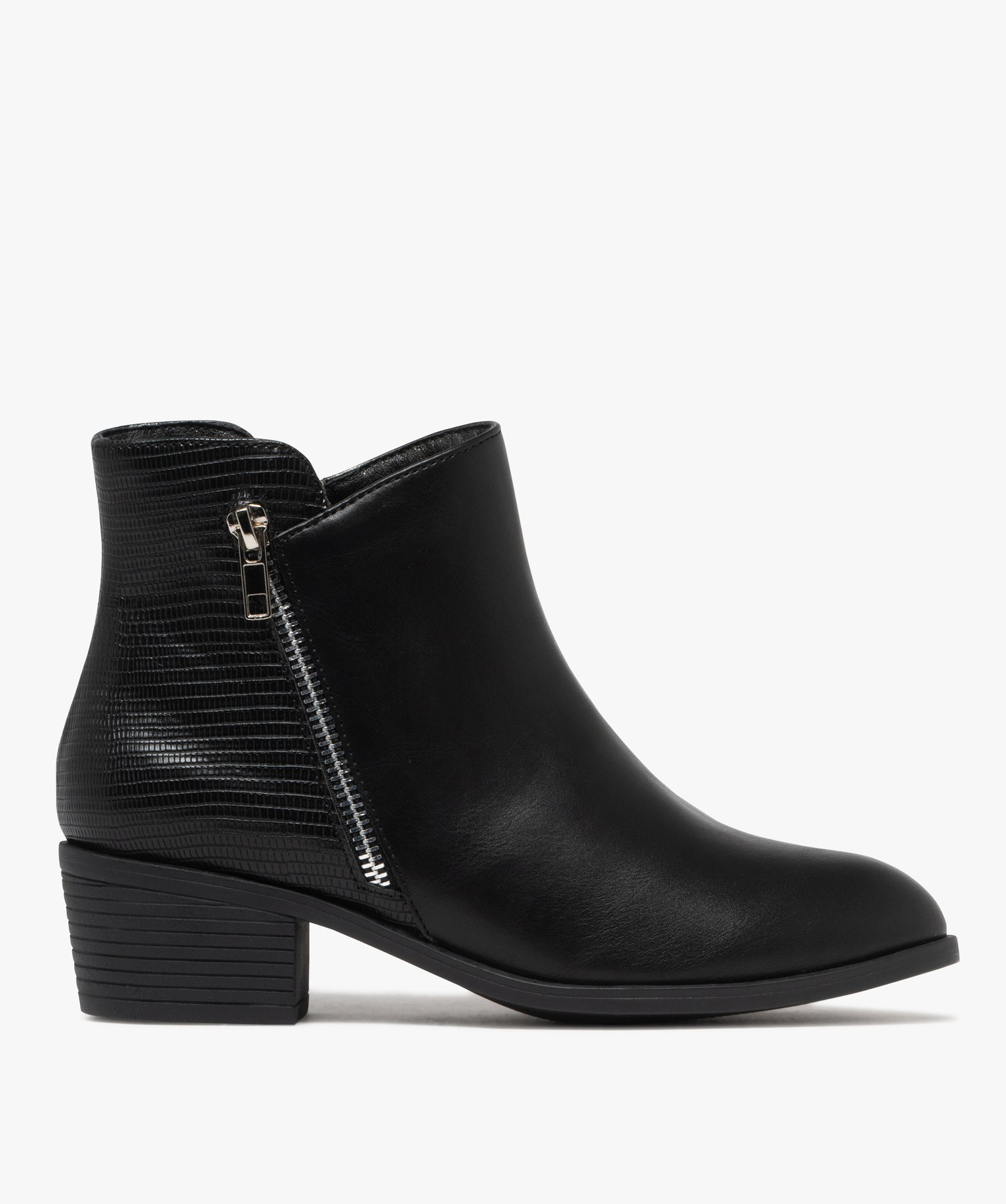 bottines femme avec zip fantaisie et arriere effet graine noir standard femme GEMO