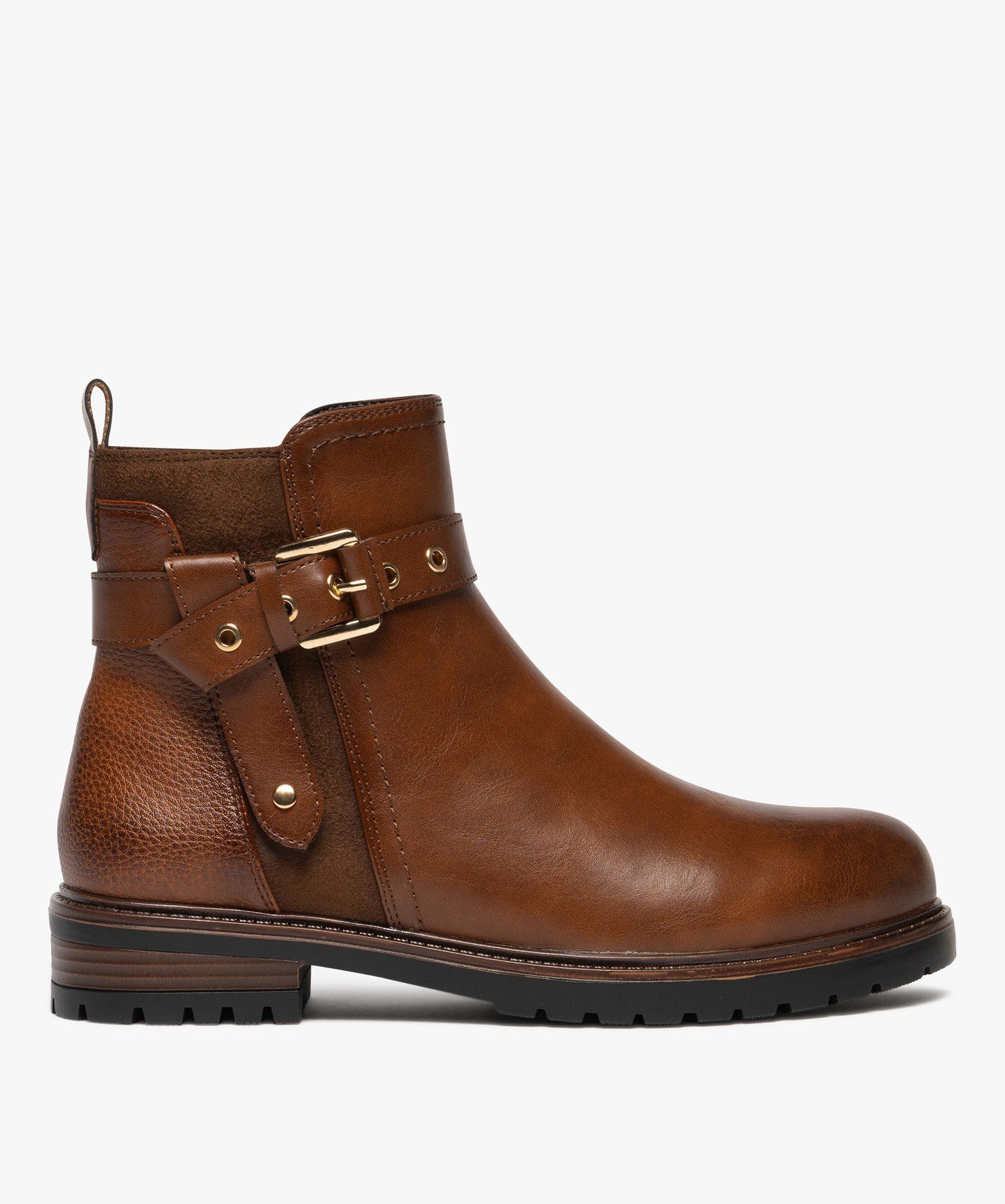 boots femme a zip et details suedes avec bride fantaisie brun