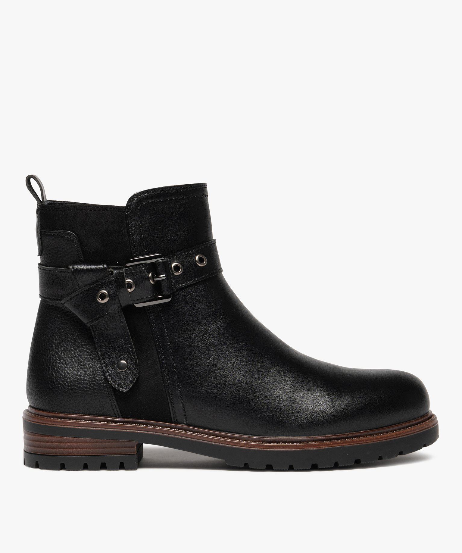 boots femme a zip et details suedes avec bride fantaisie noir standard