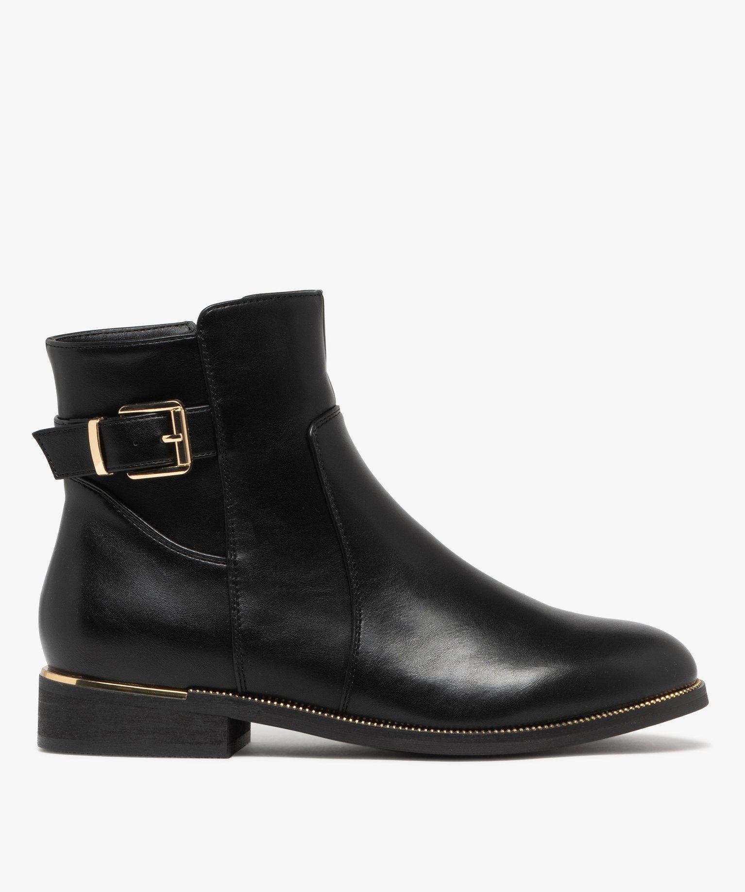 bottines femme a zip avec semelle a lisere dore bout amande noir standard bottines et boots