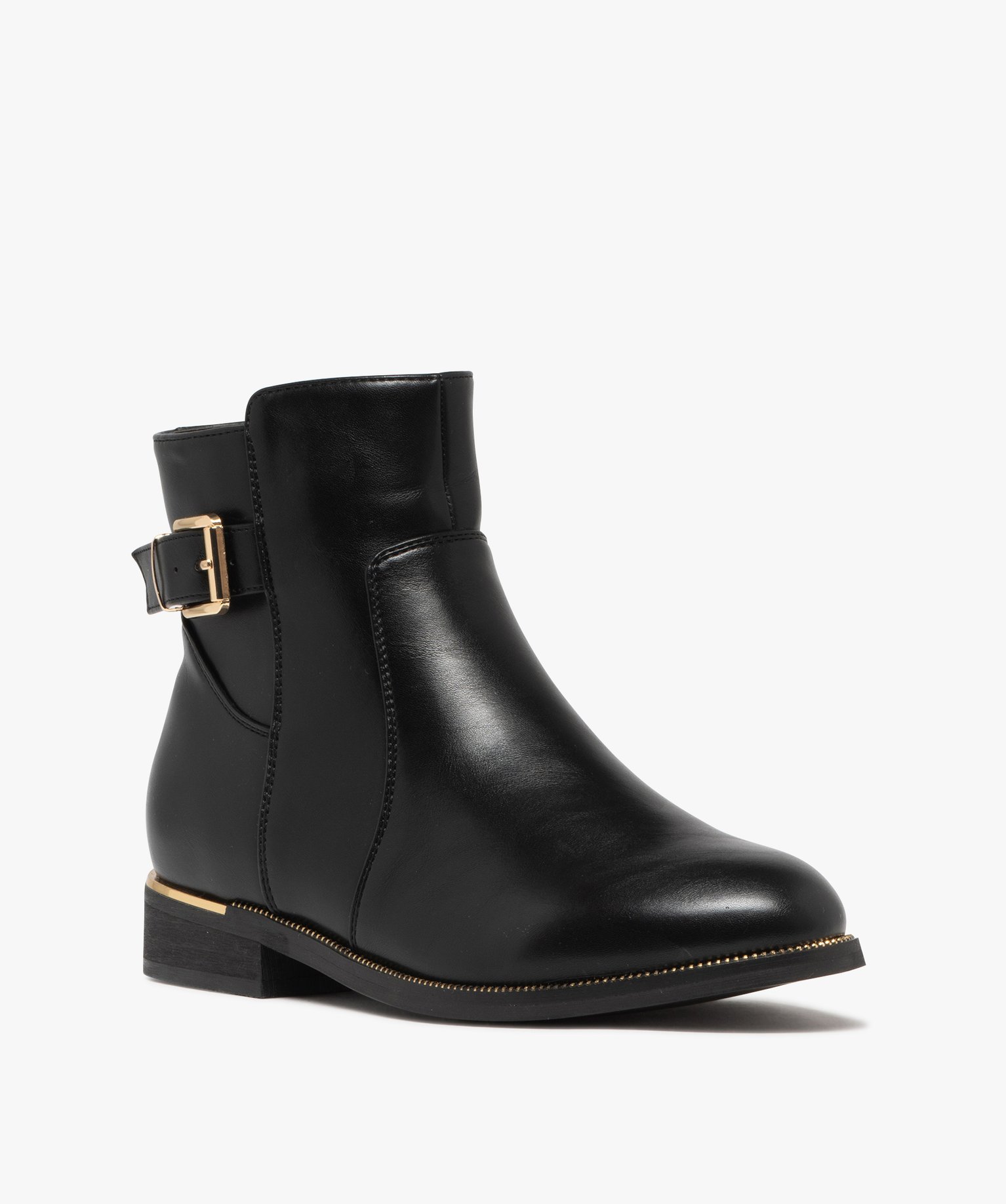 bottines femme a zip avec semelle a lisere dore bout amande noir standard bottines et boots promos GEMO