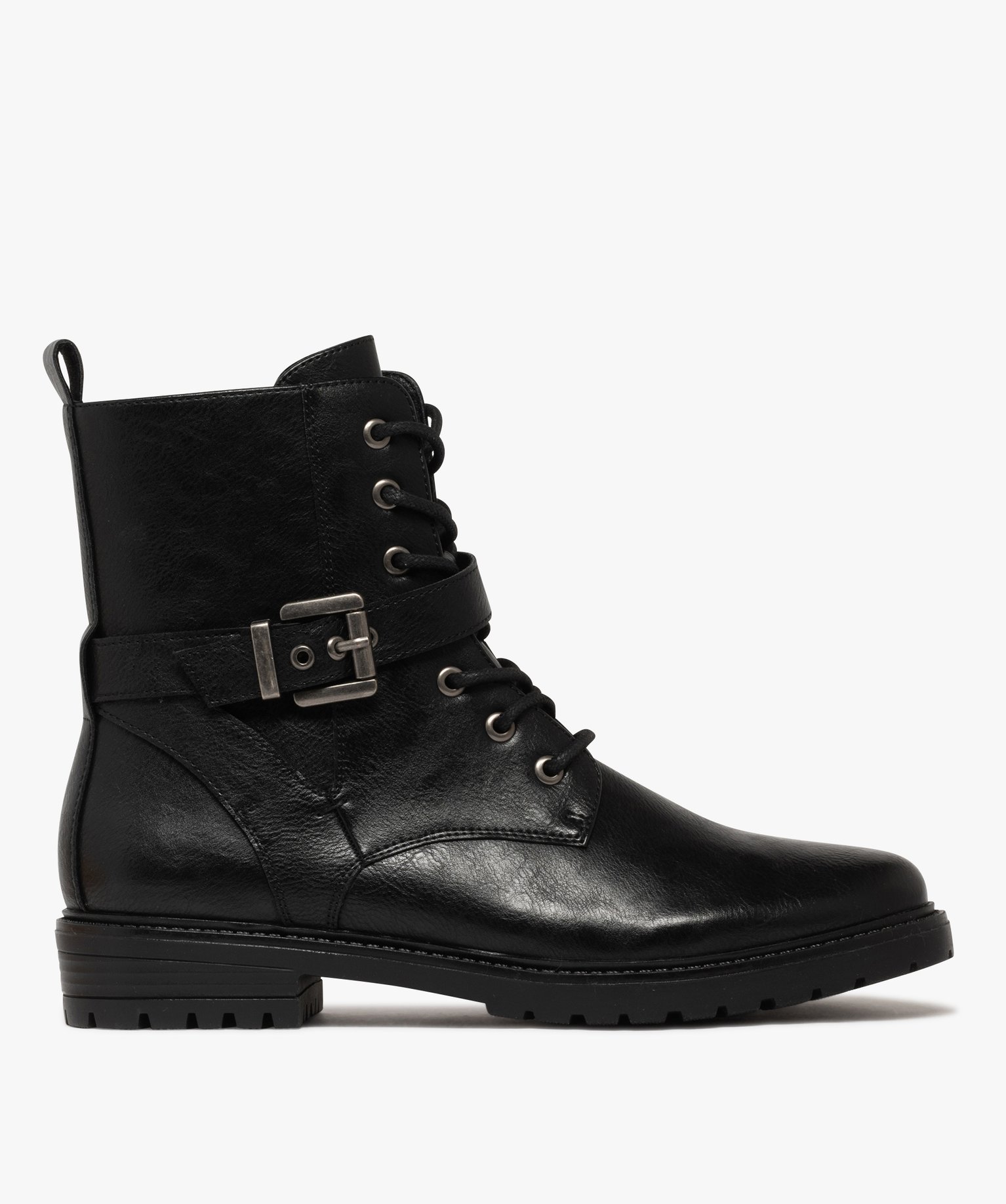 boots femme a semelle crantee avec zip et bout amande noir standard bottines et boots promos GEMO