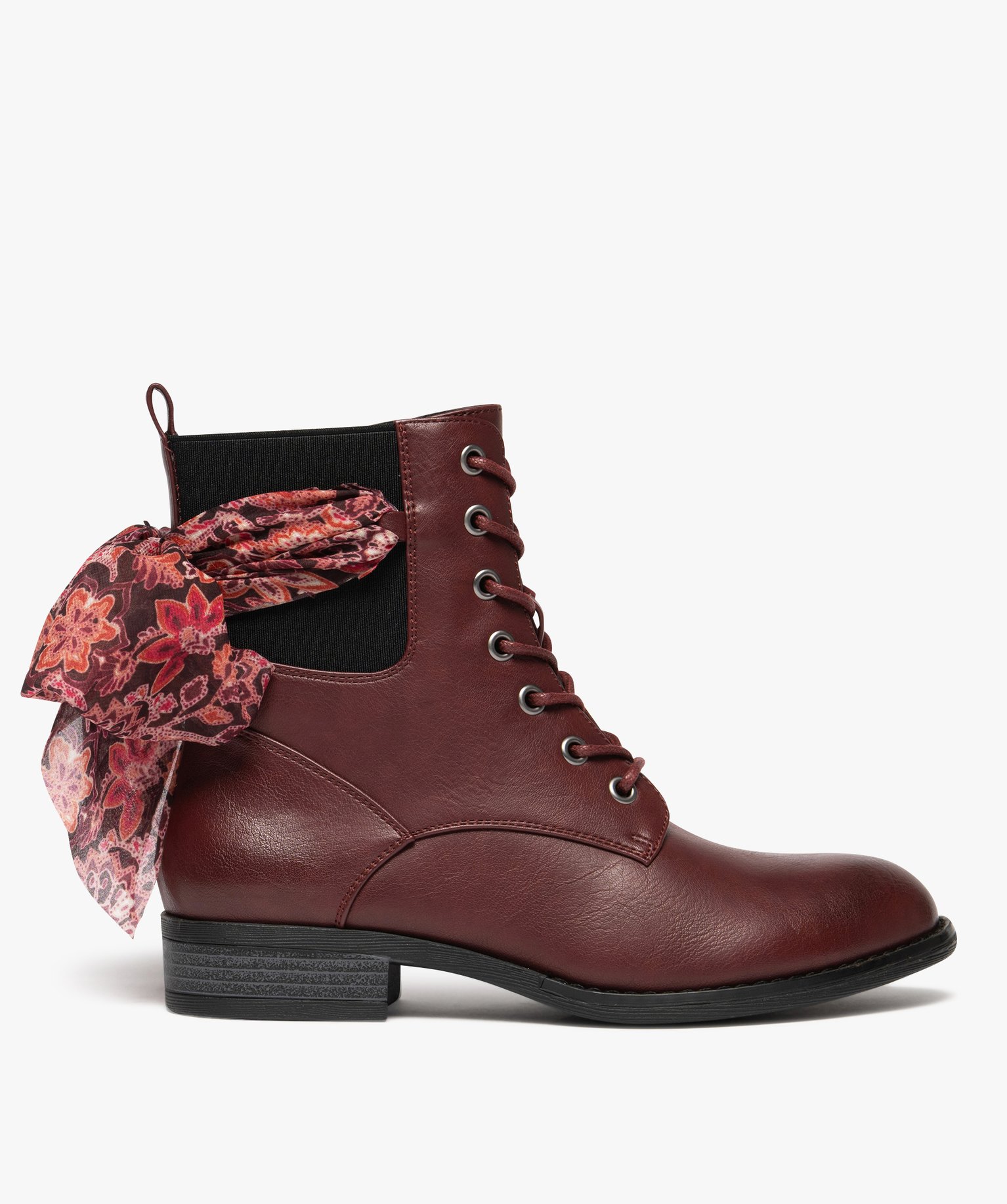 bottines femme avec foulard colore noue a zip et a lacets rouge femme GEMO