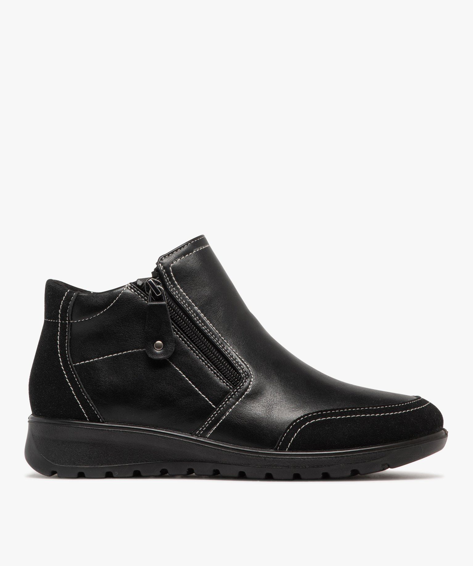 boots femme confort a double zip avec surpiqures contrastantes noir standard bottines bottes
