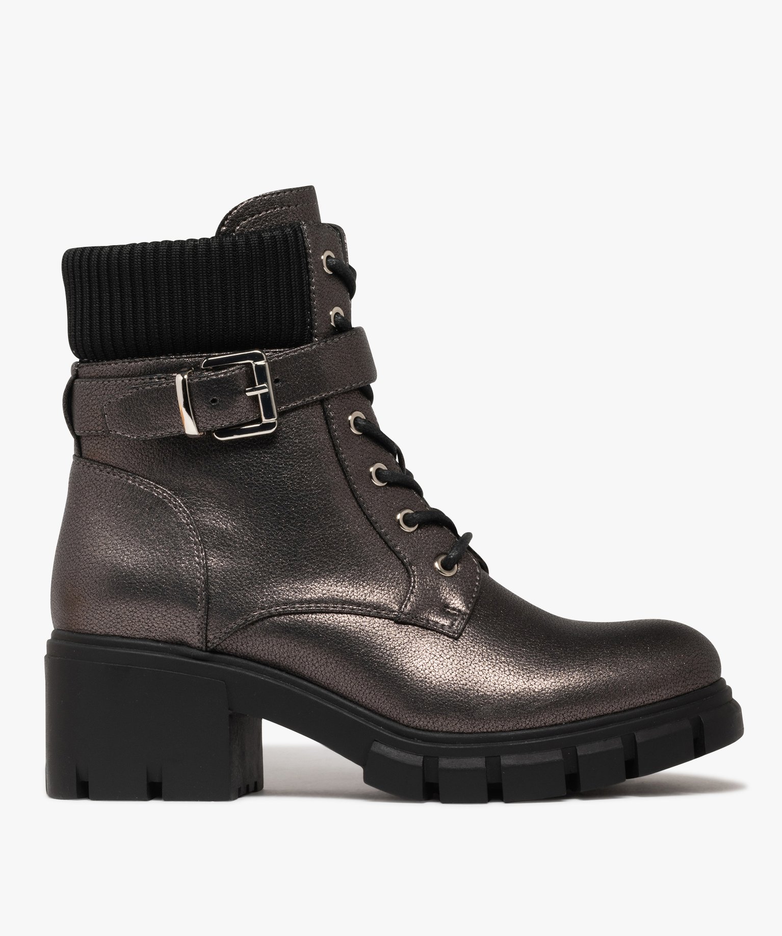 boots femme a talon crante et col chaussette effet metallise scintillant argente bottines et boots femme GEMO