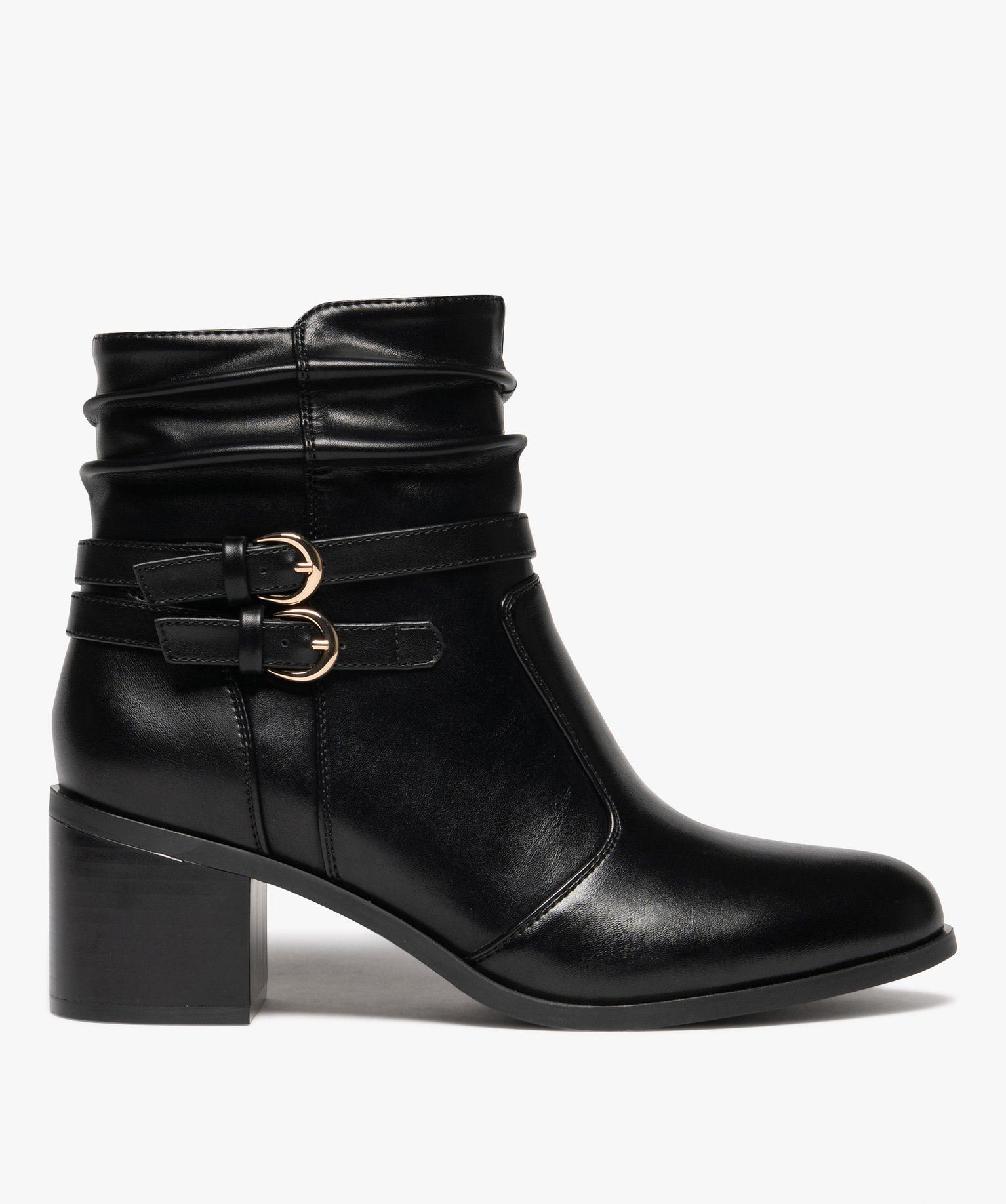 bottes femme a talon carre et col effet plisse avec zip noir standard