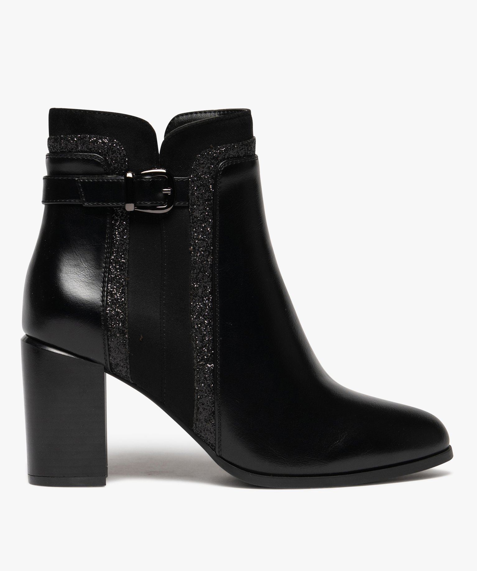 bottines femme a talon haut avec details en suedine et a paillettes noir standard