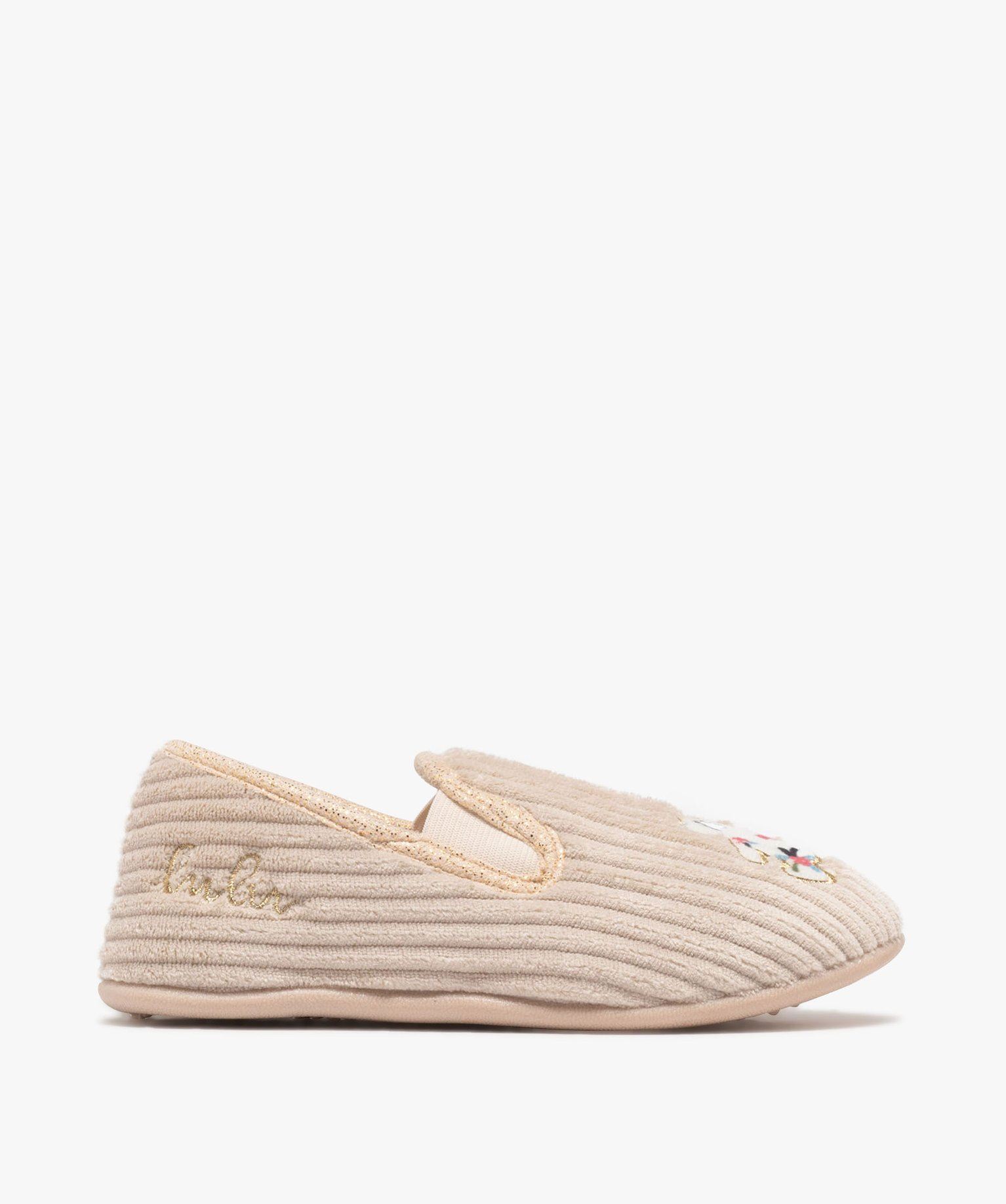chaussons pantoufles en velours cotele fille - lulucastagnette beige standard