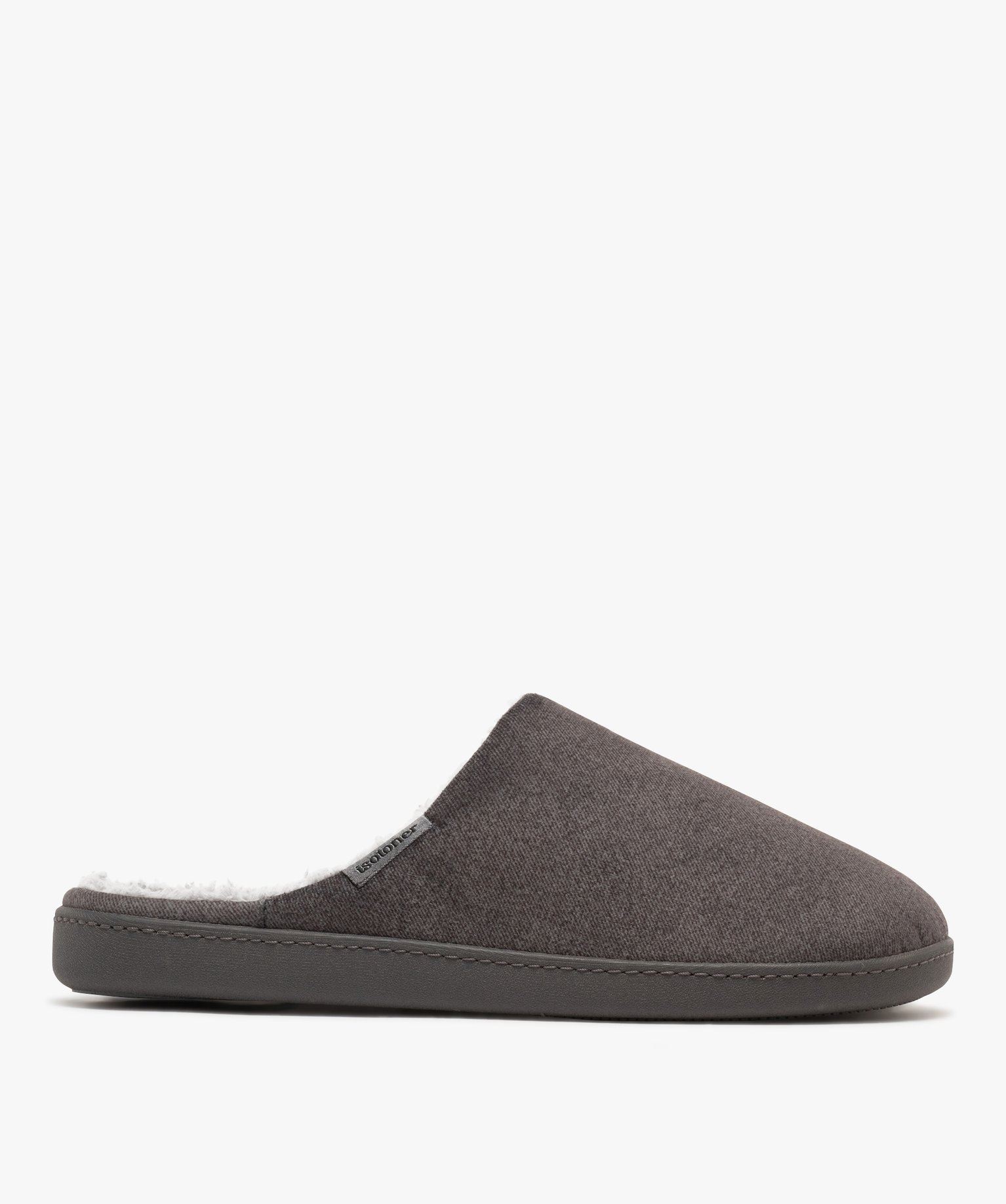 chaussons mules dessus velours homme - isotoner gris standard