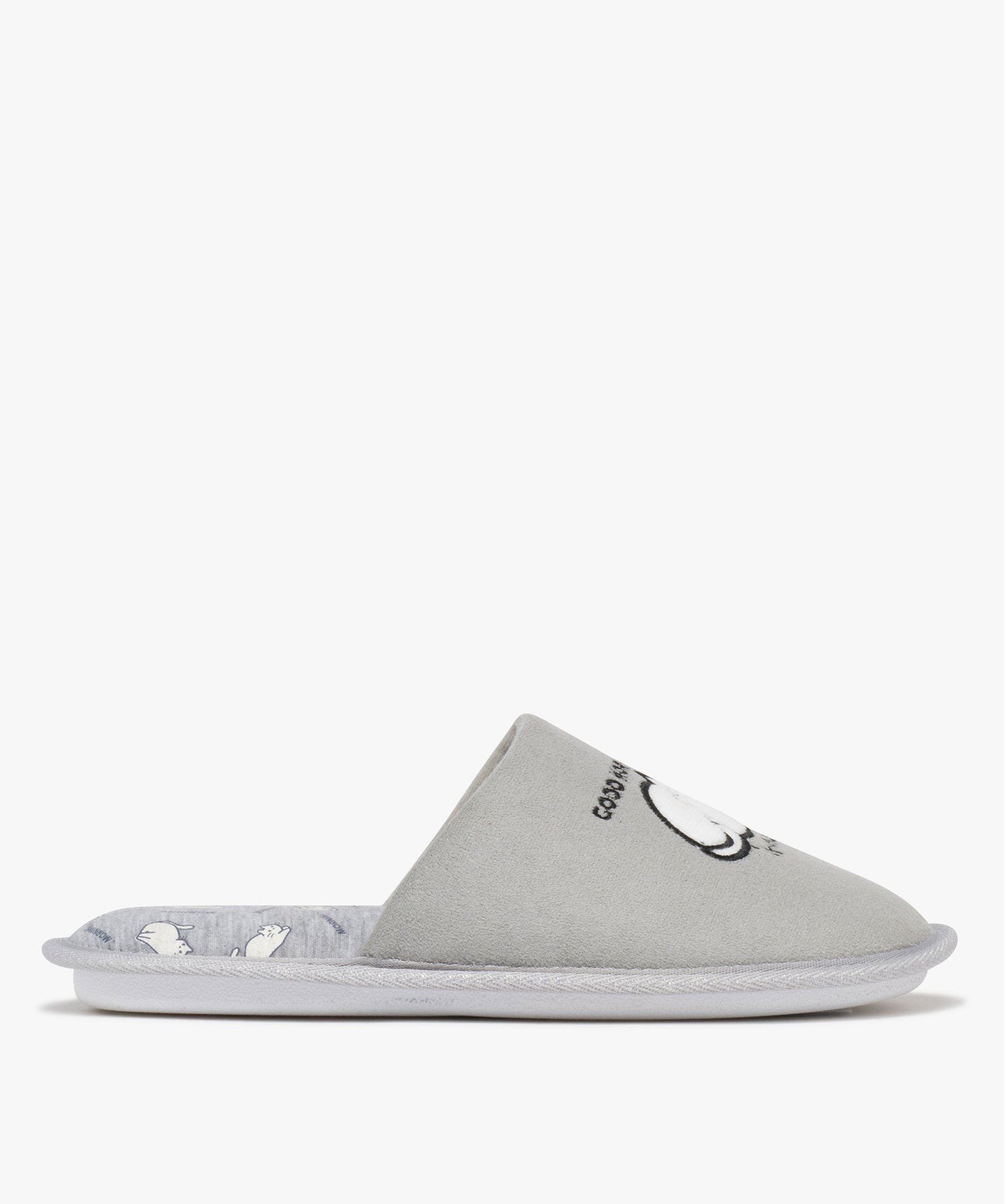chaussons mules avec motif chat femme gris standard