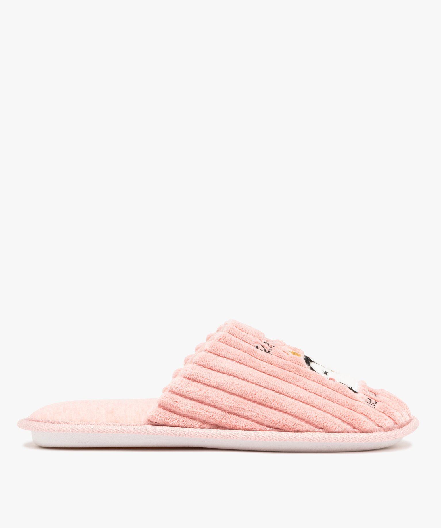 chaussons femme mules en velours cotele dessus fantaisie rose