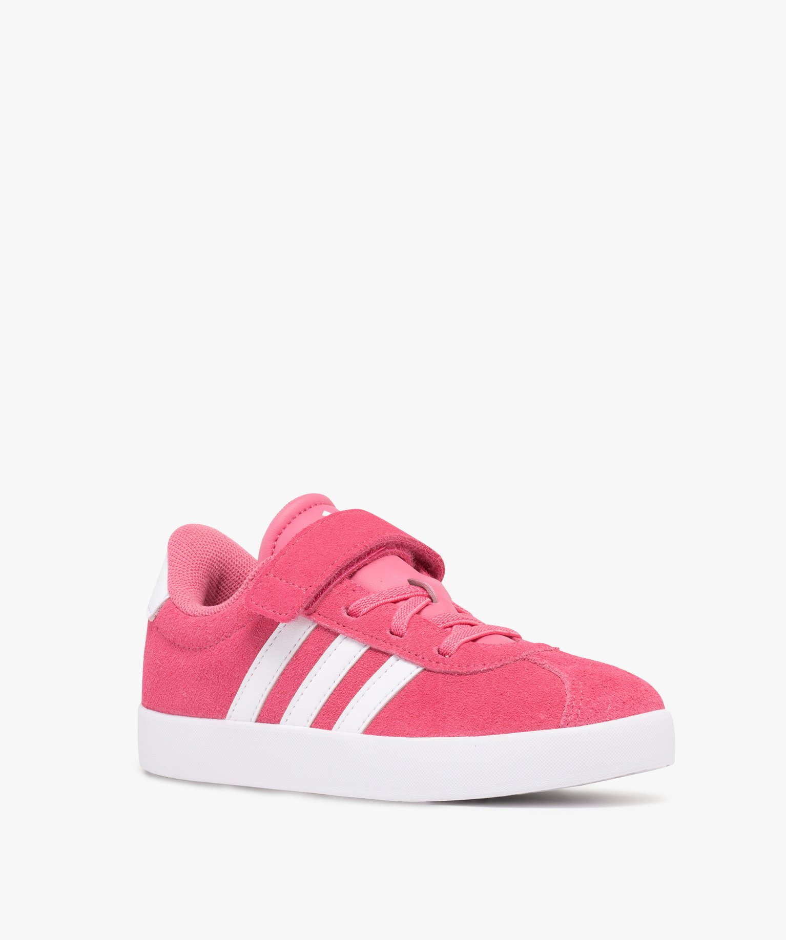 baskets fille dessus en cuir suede avec scratch et bandes laterales vl court adidas rose vif baskets fille GEMO