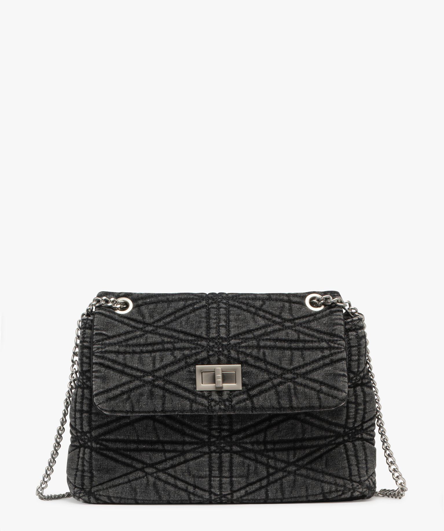 sac besace en jean matelasse a bandouliere chaine femme noir standard sacs bandouliere