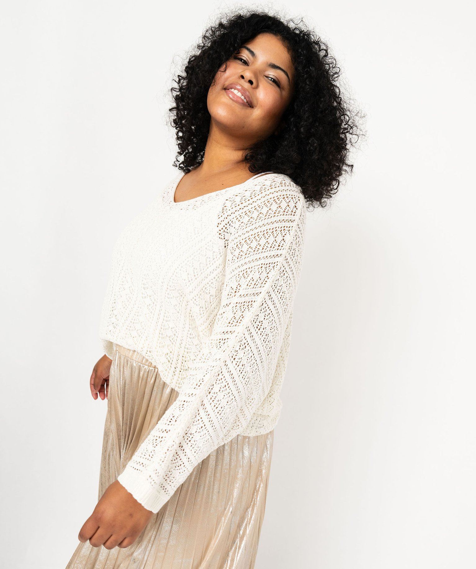 pull ajoure en maille scintillante femme grande taille beige pulls et gilets