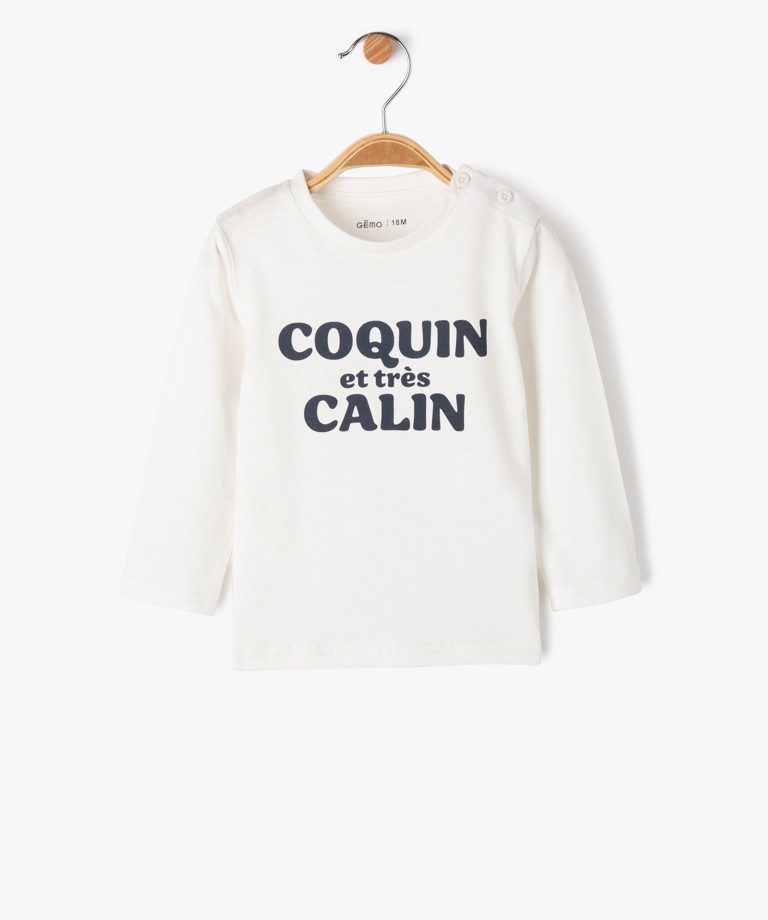 tee-shirt manches longues a message fantaisie bebe garcon beige tee-shirts manches longues