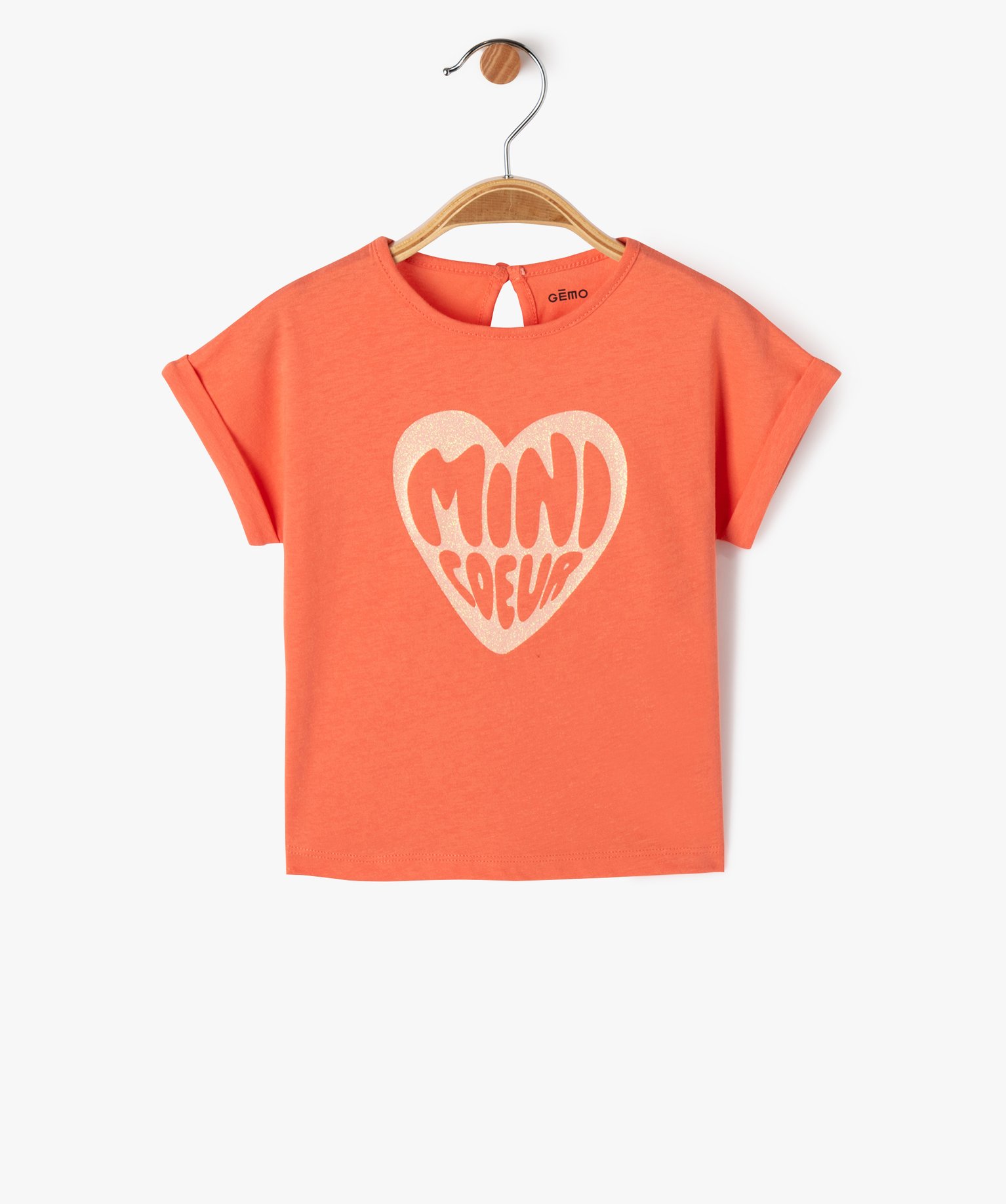 tee shirt manches courtes avec motif paillete bebe fille orange tee shirts manches courtes bebe GEMO