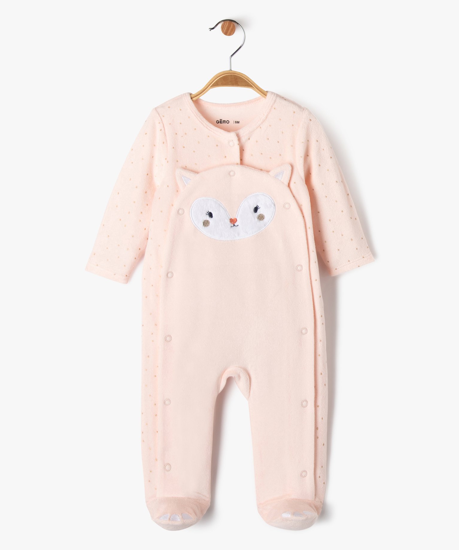 pyjama en velours ouverture devant motif animal et pois dores bebe rose pyjamas velours bebe GEMO