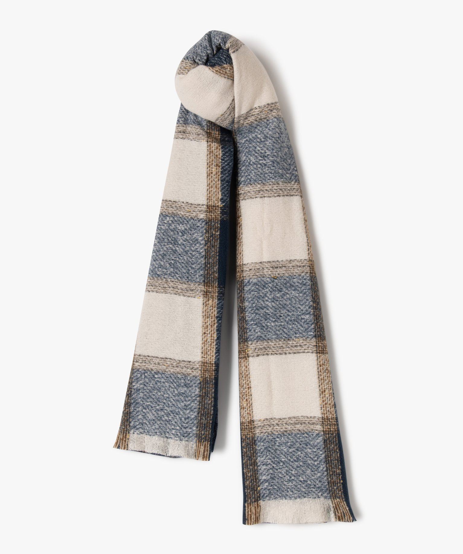 echarpe motif tartan avec fil metallise femme - lulucastagnette bleu standard bonnets echarpes gants