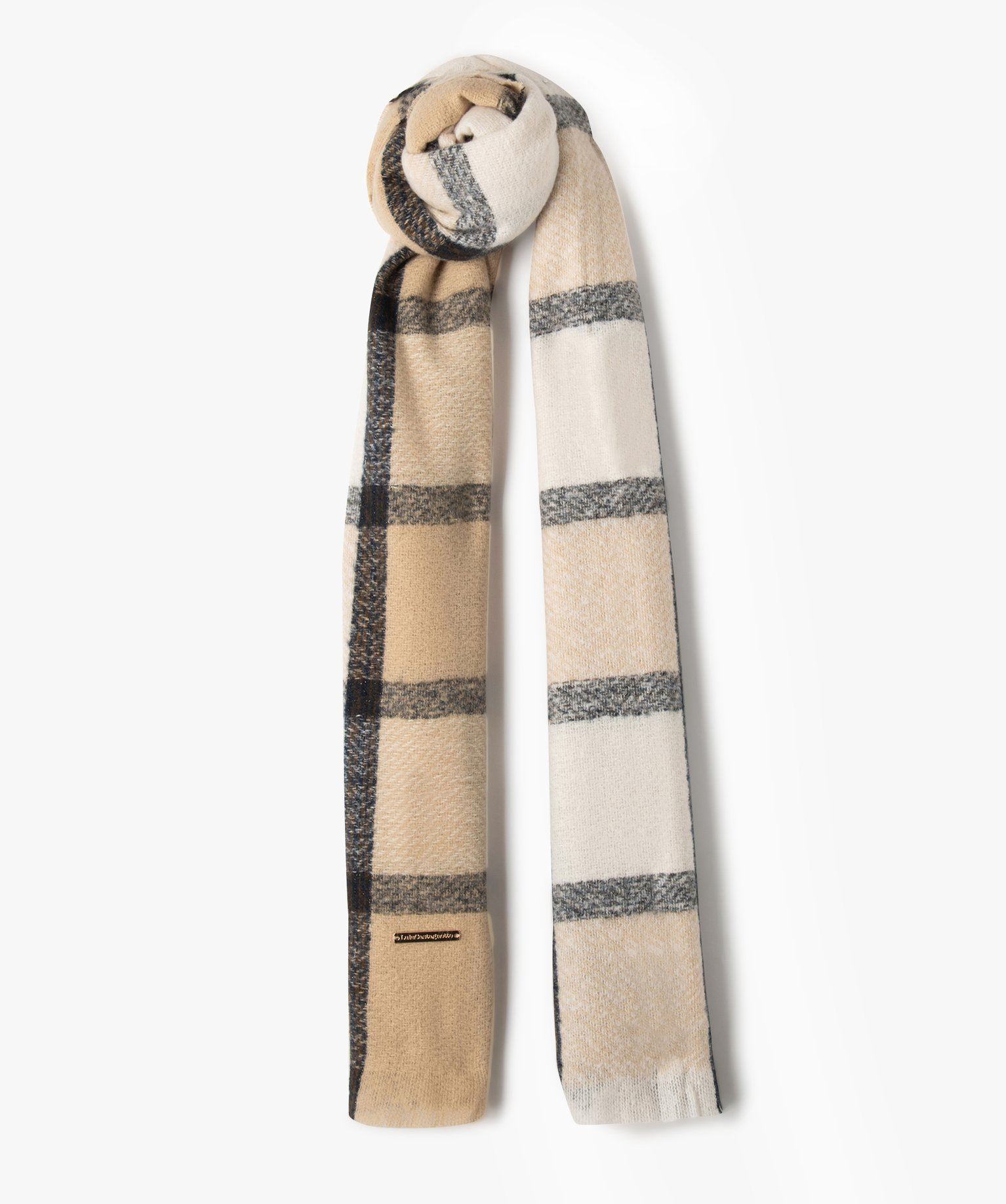 echarpe motif tartan avec fil metallise femme - lulucastagnette beige standard bonnets echarpes gants