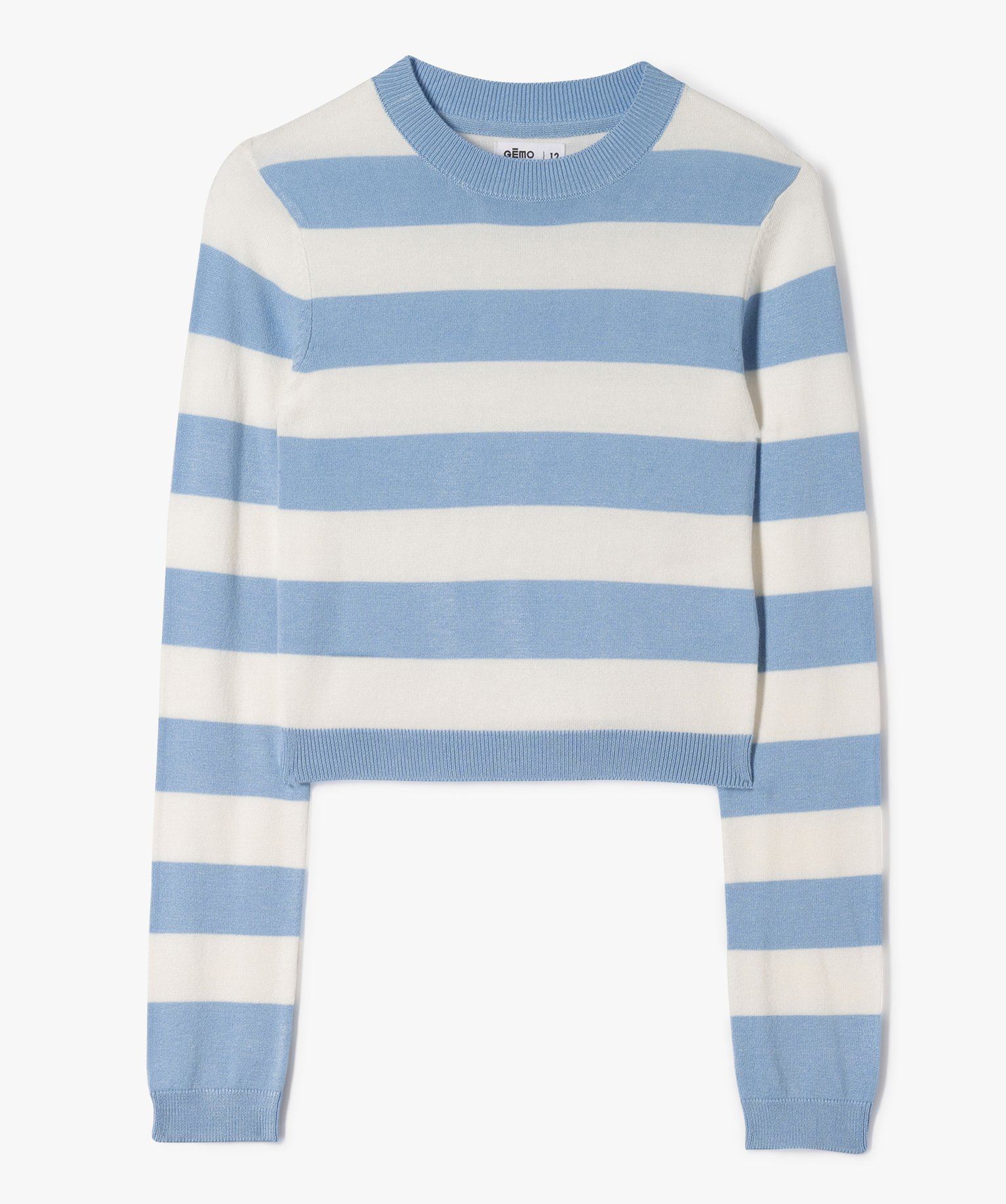 pull court a rayures en maille fine fille bleu standard pulls