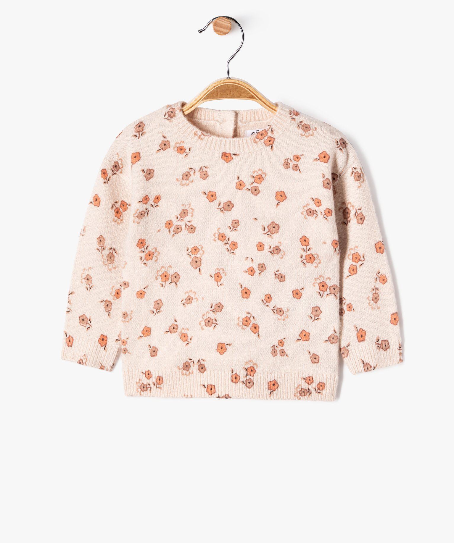 pull en maille a motifs fleuris bebe fille rose pulls