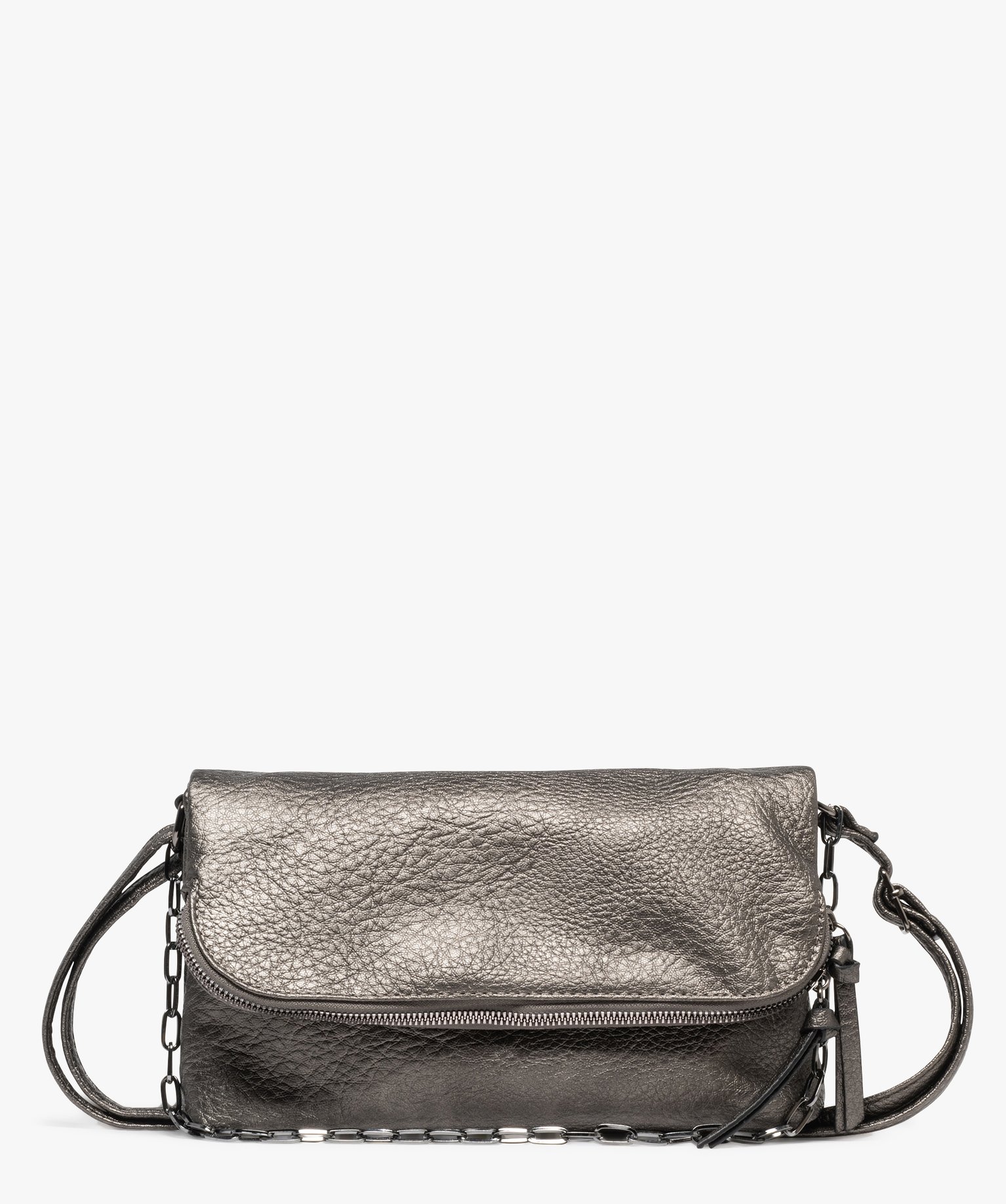 sac a bandouliere graine avec anse en chaine metal gris sacs bandouliere femme GEMO