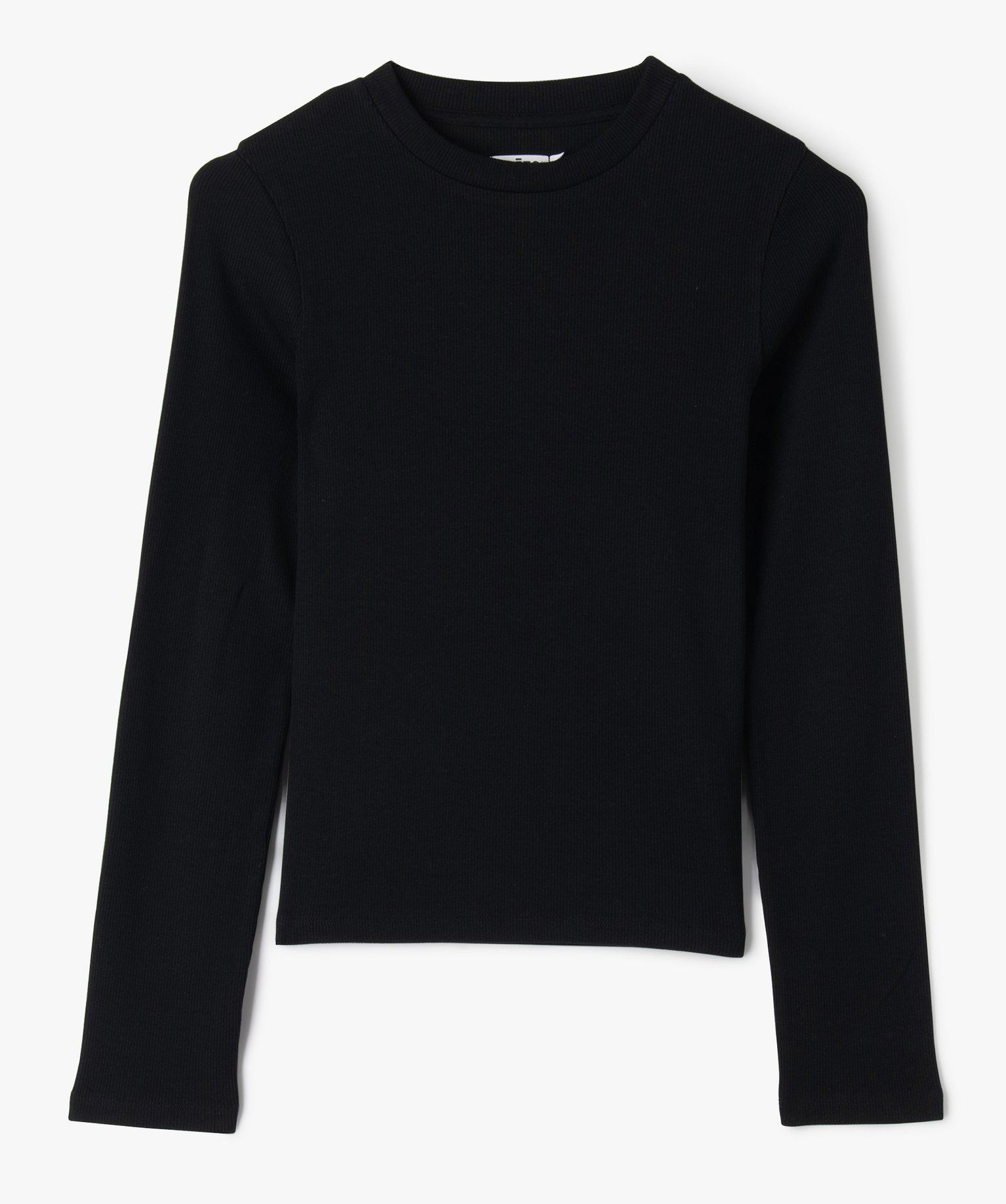 tee-shirt manches longues en maille cotelee fille noir standard tee-shirts