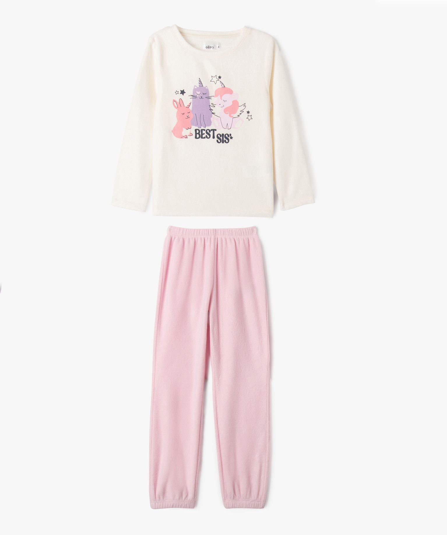 pyjama en velours motifs animaux fille beige