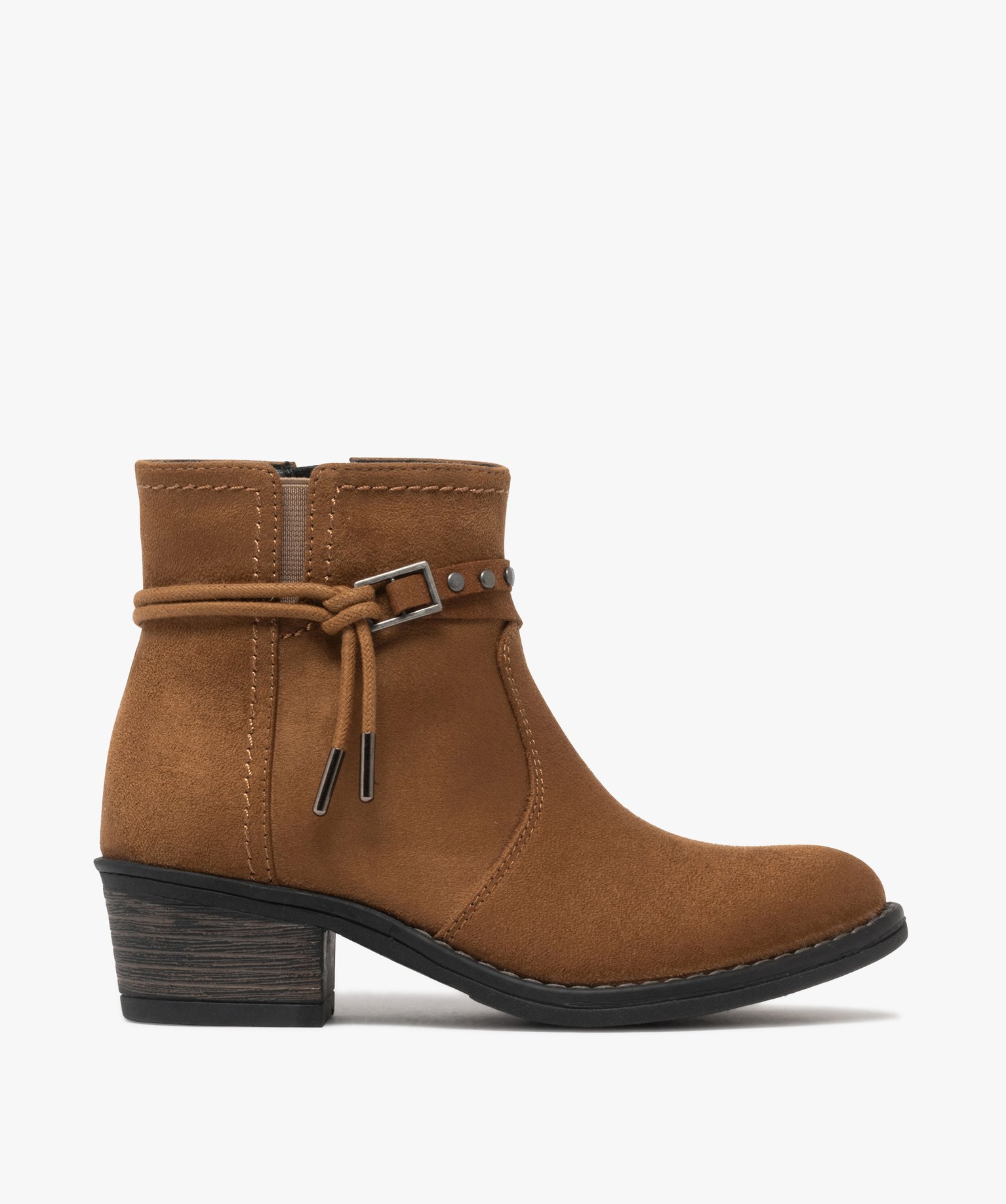 bottines fille en suedine style santiags avec brides fantaisie marron standard bottes et boots fille GEMO