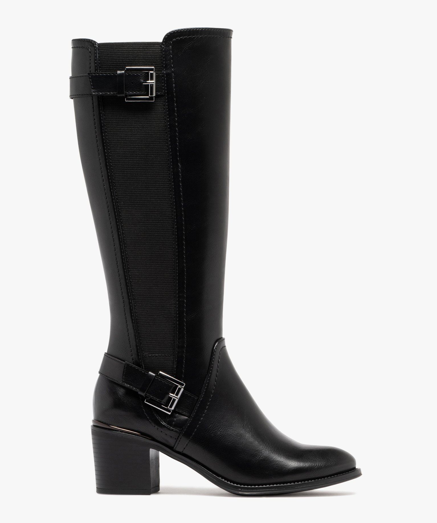 bottes femme unies a talon carre avec lisere metallise noir standard bottes a talon