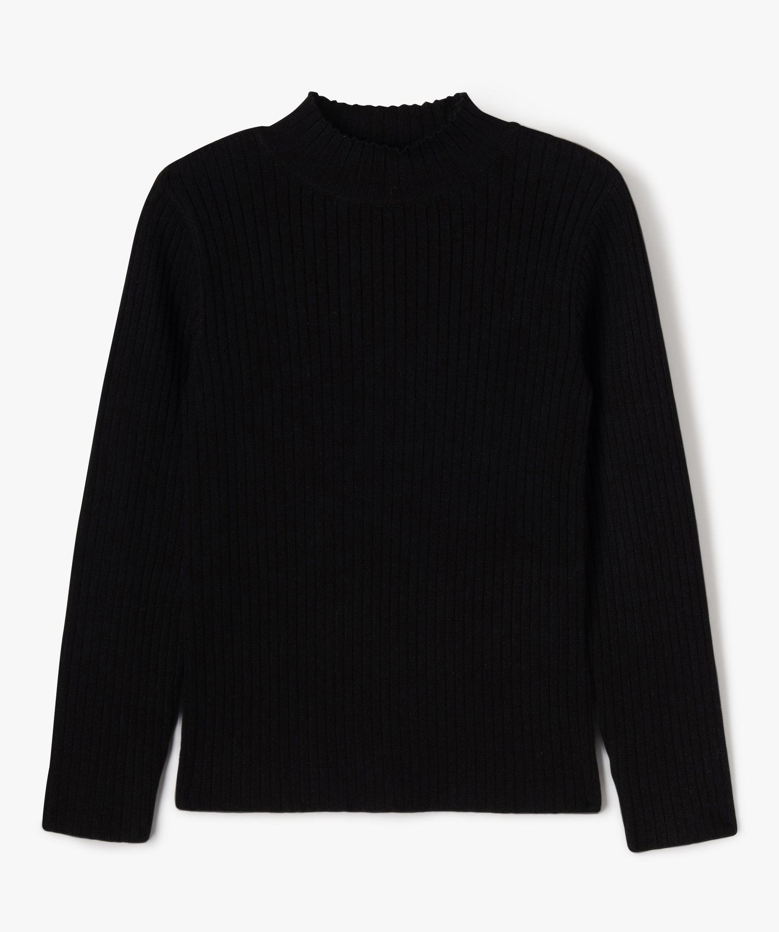 pull en maille cotelee a col montant fille noir standard pulls