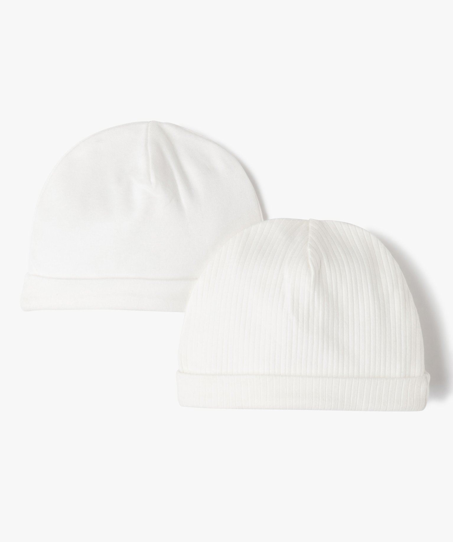bonnet naissance en jersey a revers (lot de 2) beige