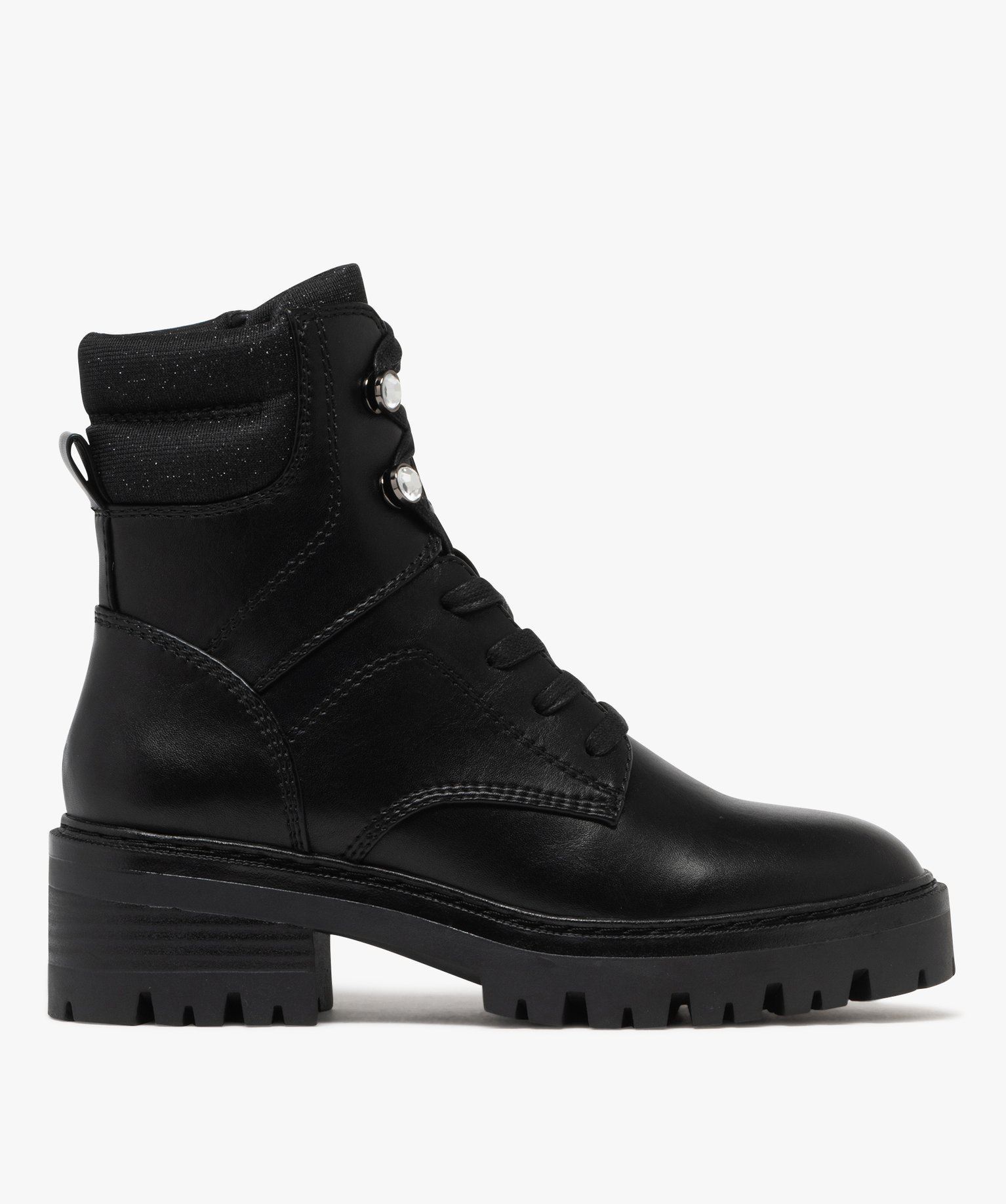 boots femme fourrees avec col matelasse a paillettes et semelle epaisse crantee noir standard bottines fourrees