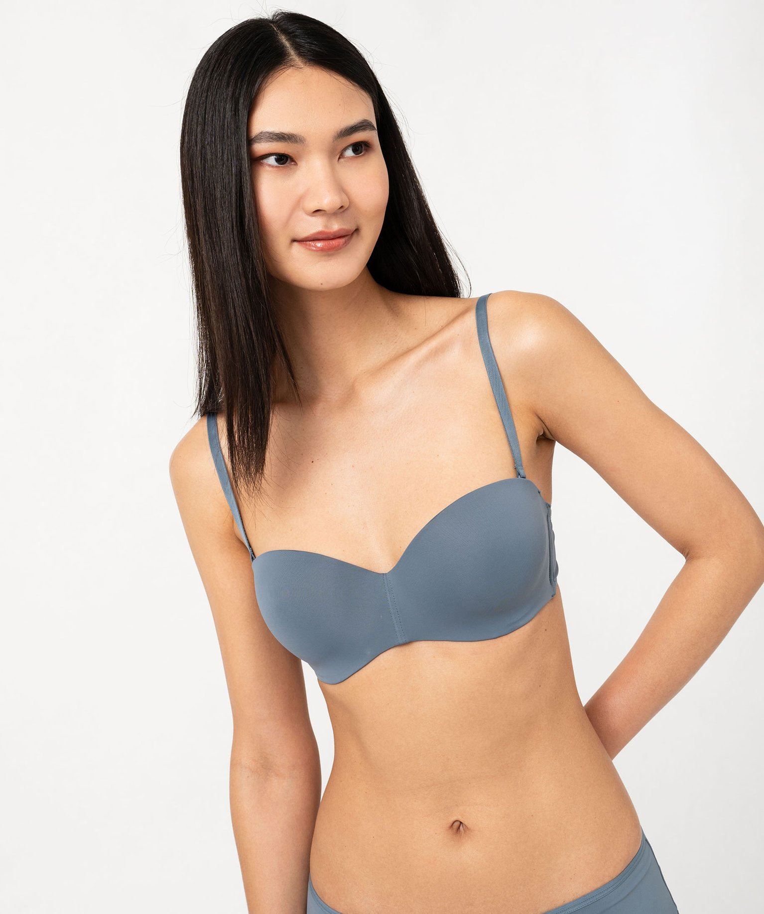 soutien-gorge bandeau en microfibre avec bretelles muti-positions gris standard soutien-gorge bandeau