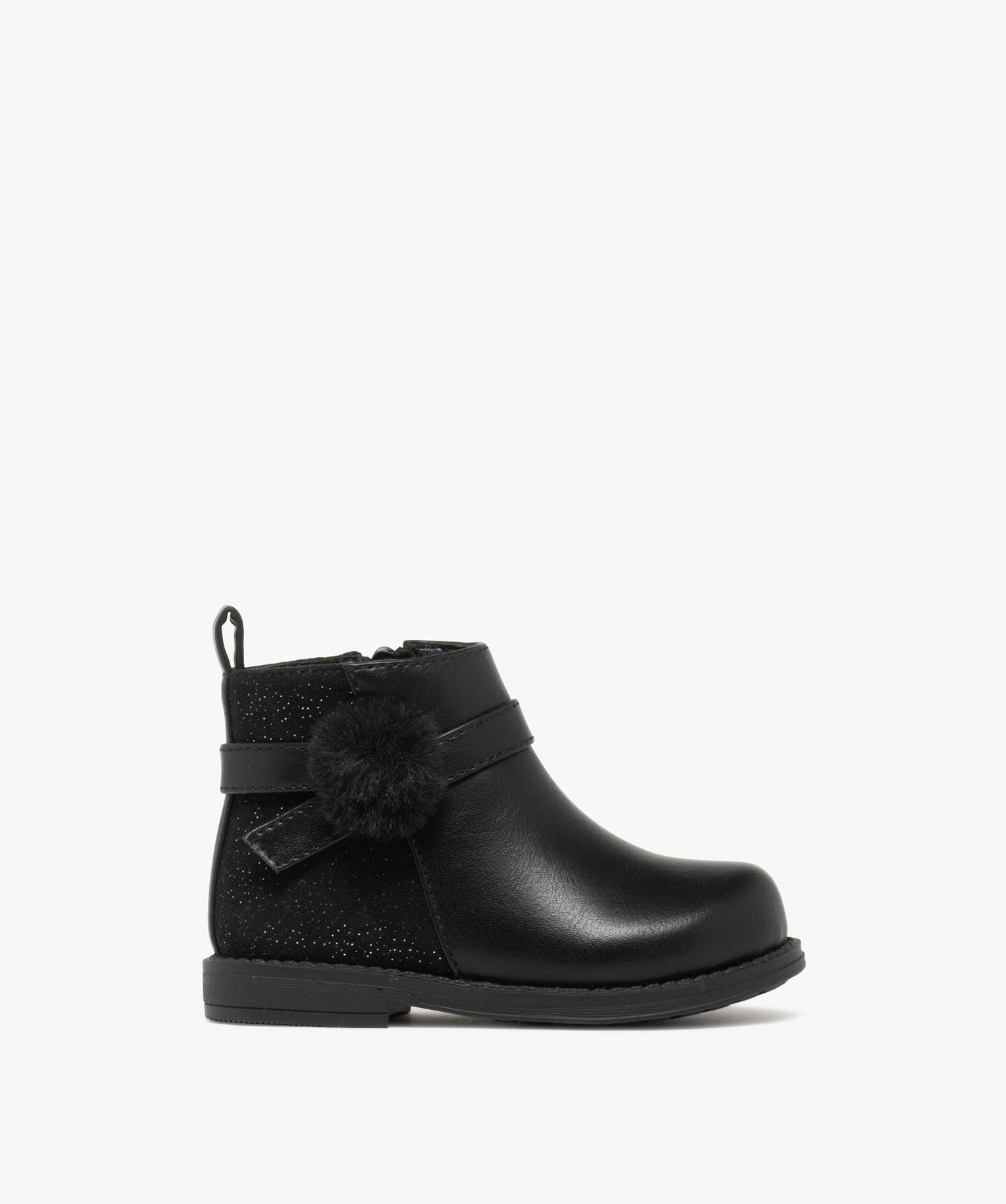 boots bebe fille a zip avec pompon fantaisie et a paillettes noir standard bottes et chaussures montantes bebe GEMO