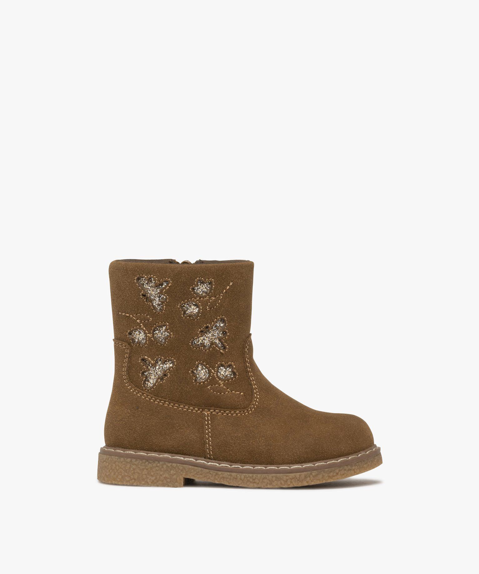 boots bebe fille a zip avec details papillons pailletes marron standard bottes et chaussures montantes