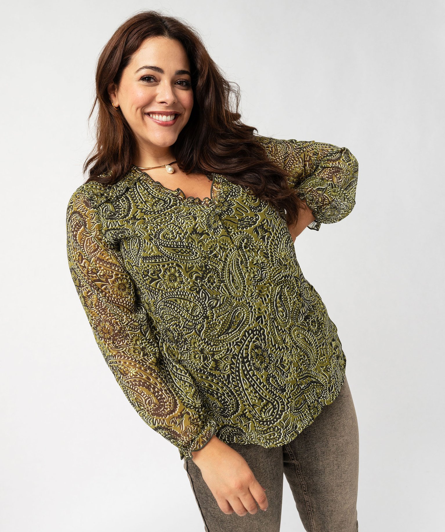 chemise en voile imprime a col v volante femme grande taille vert chemisiers et blouses femme GEMO