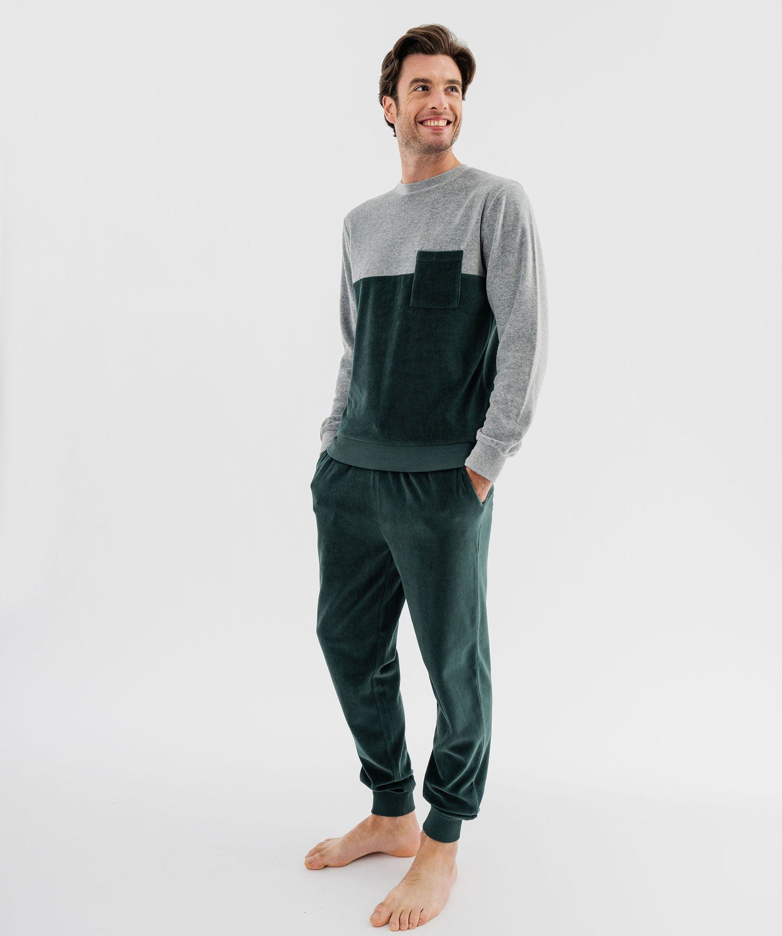 pyjama en velours bicolore homme vert