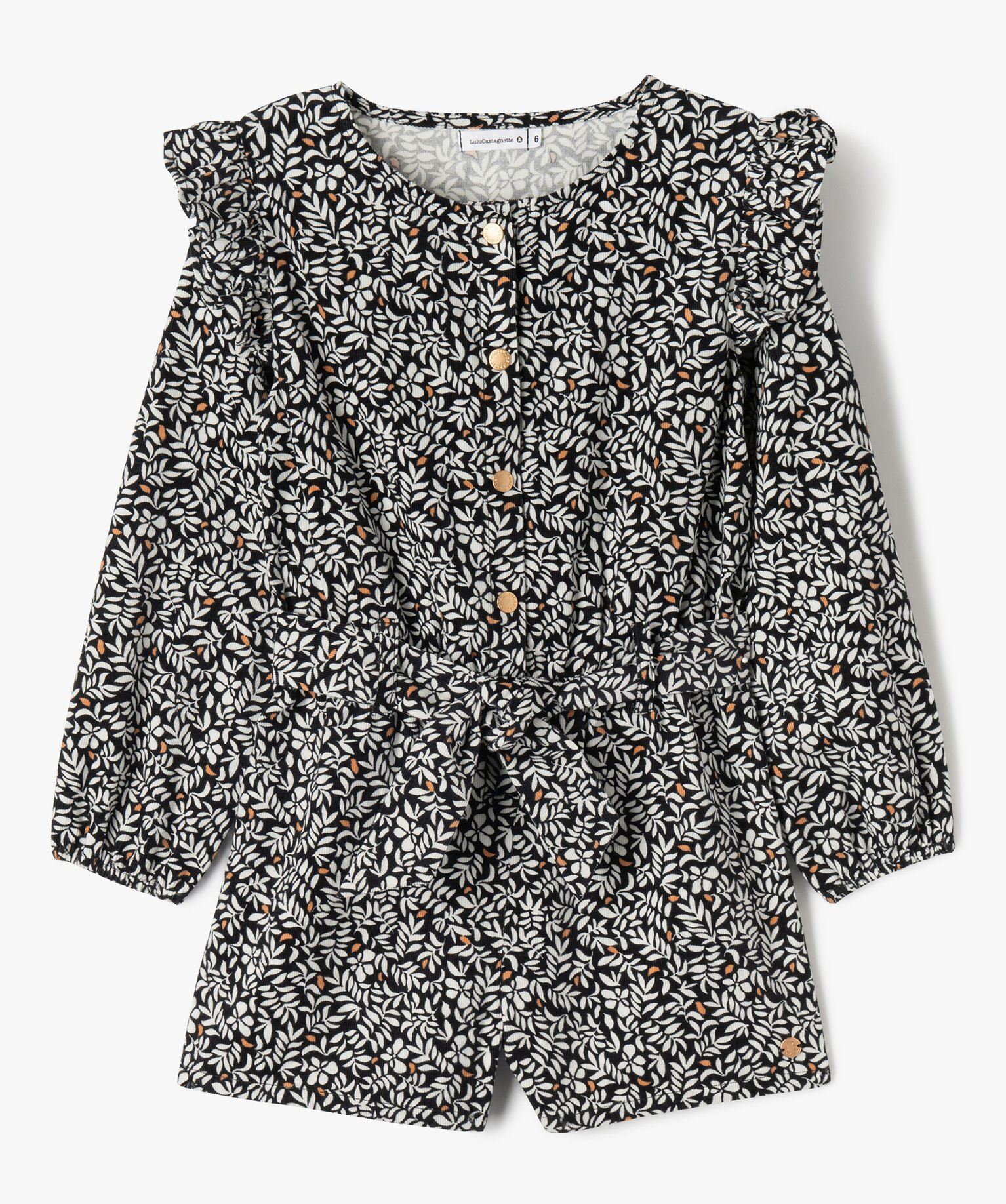 combishort en velours a motifs fleuris fille lulucastagnette noir  standard combishorts