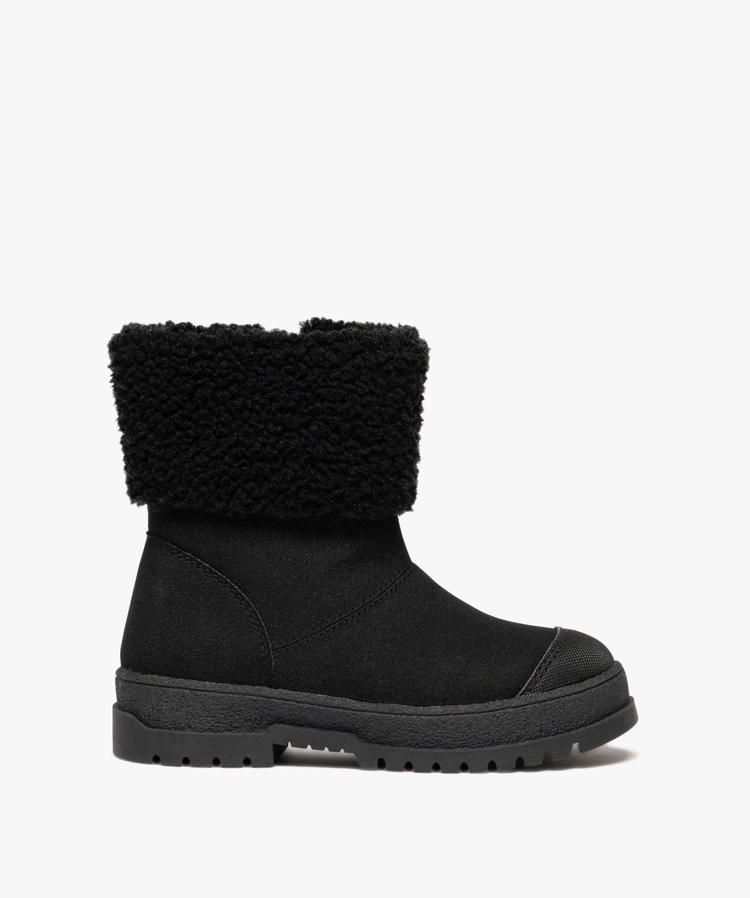 boots fille fourrees dessus en suedine avec col sherpa et a zip noir vif
