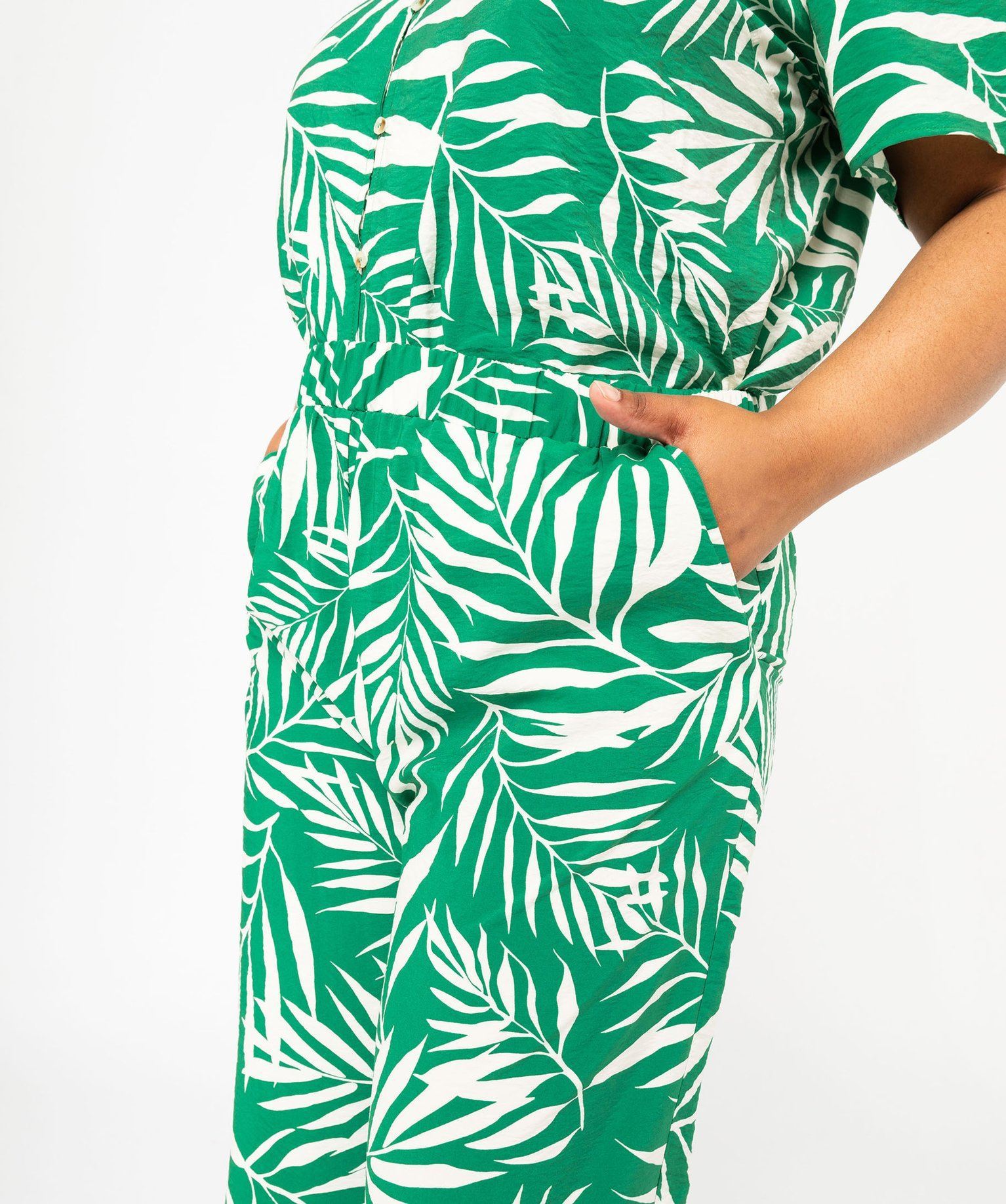 Pantalon large femme vert très vif taille haute fluide