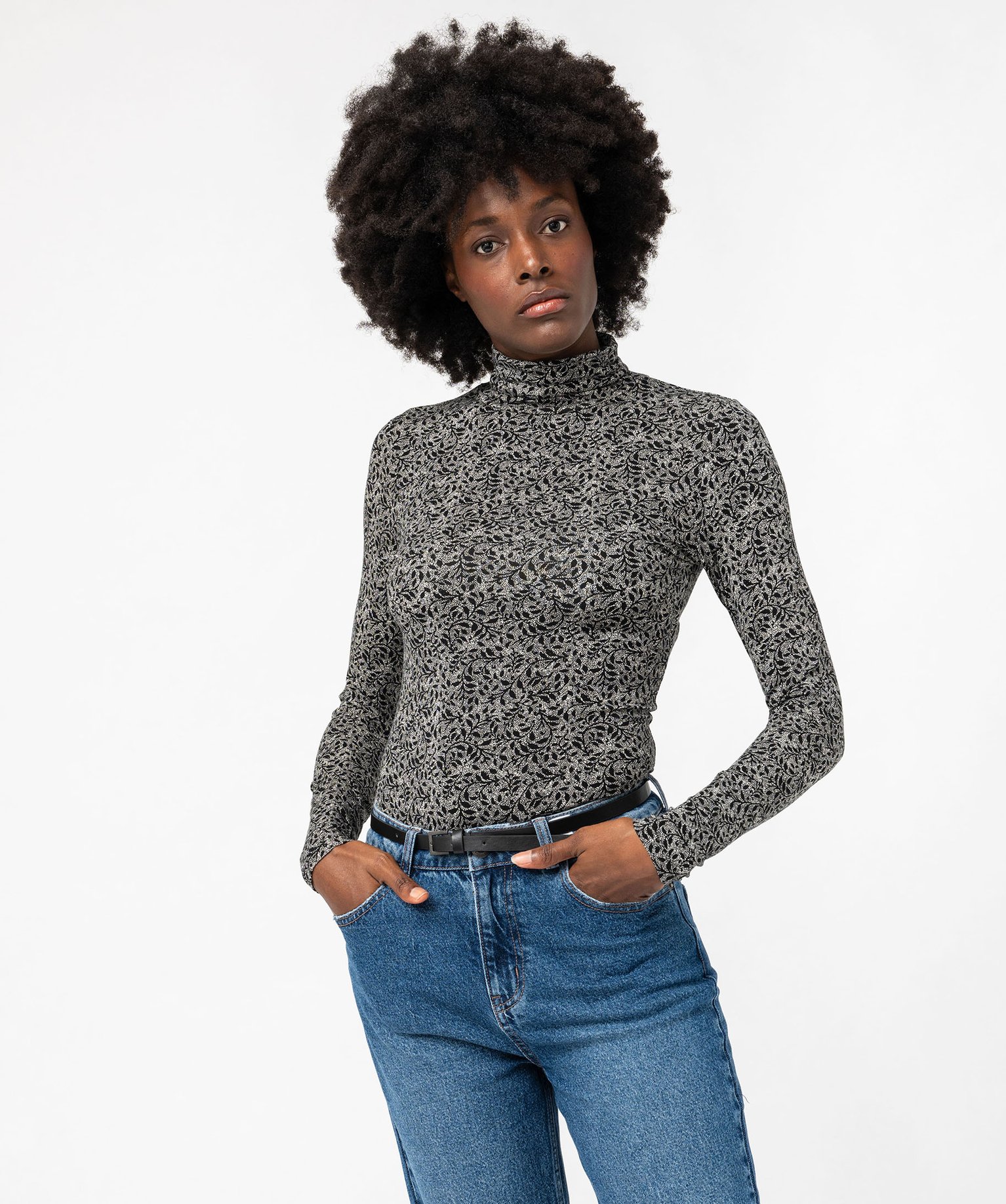 tee shirt manches longues et col roule imprime femme noir t shirts manches longues femme GEMO