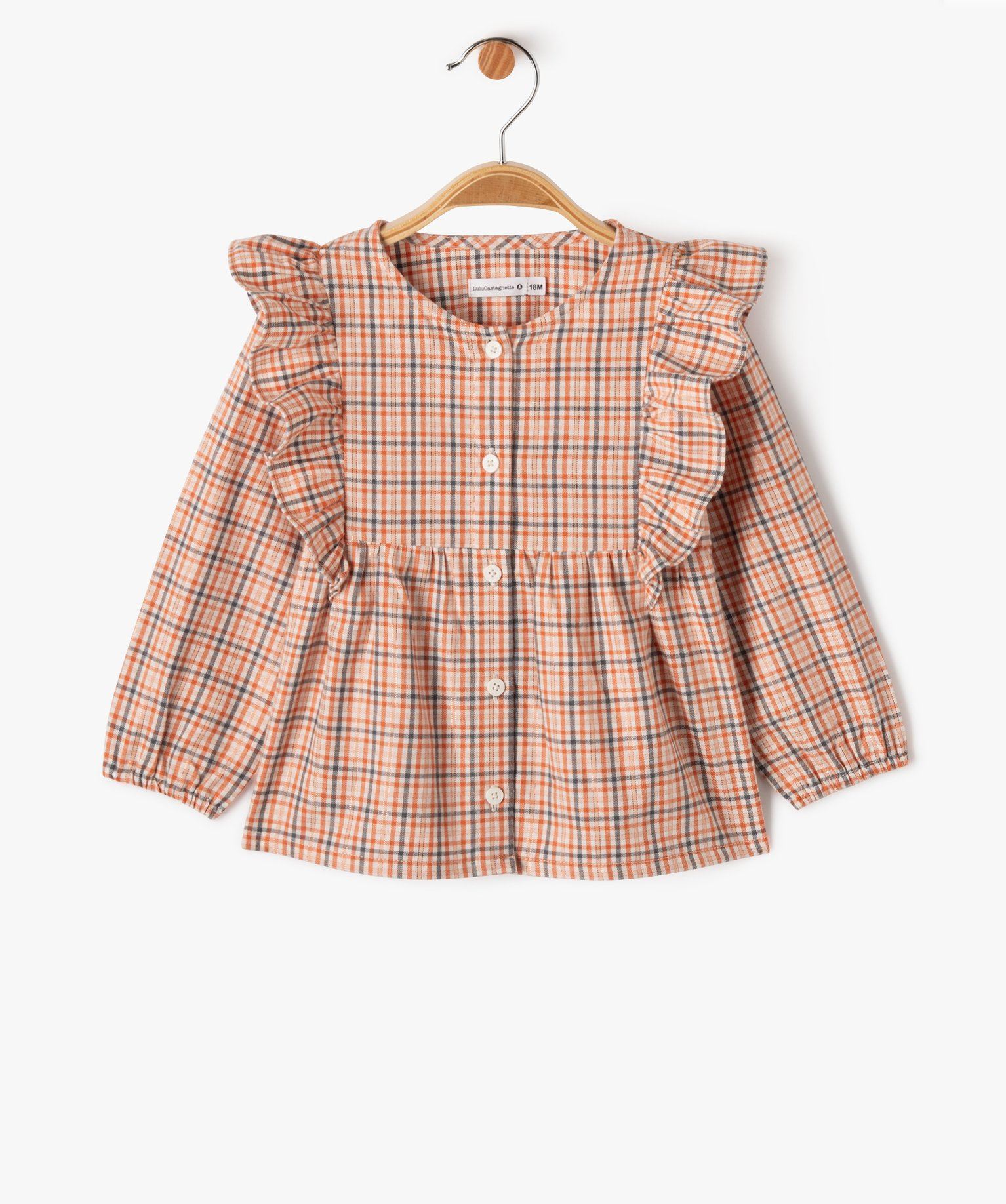 blouse manches longues a carreaux bebe fille - lulucastagnette orange