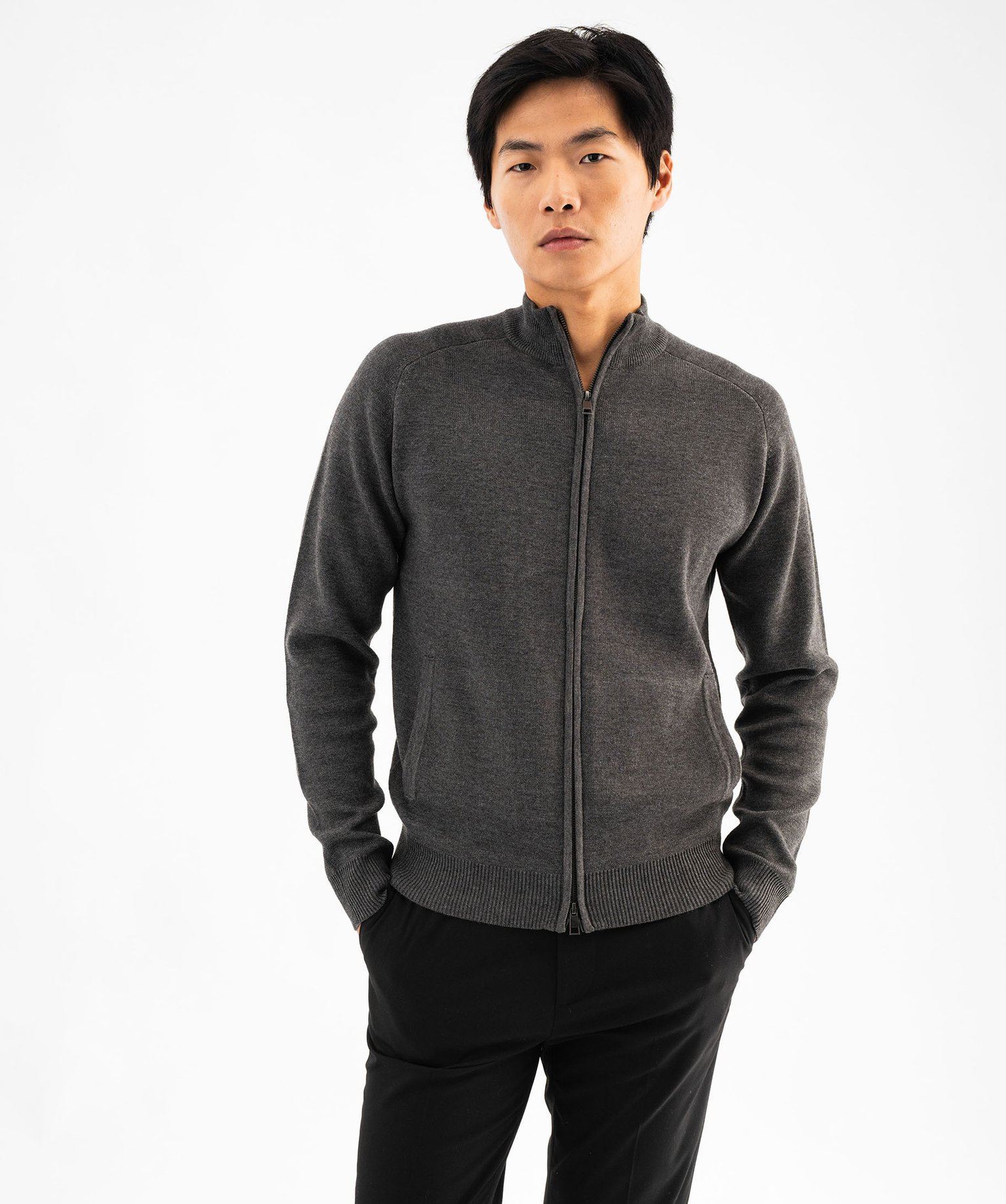 gilet zippe a col montant homme gris gilets