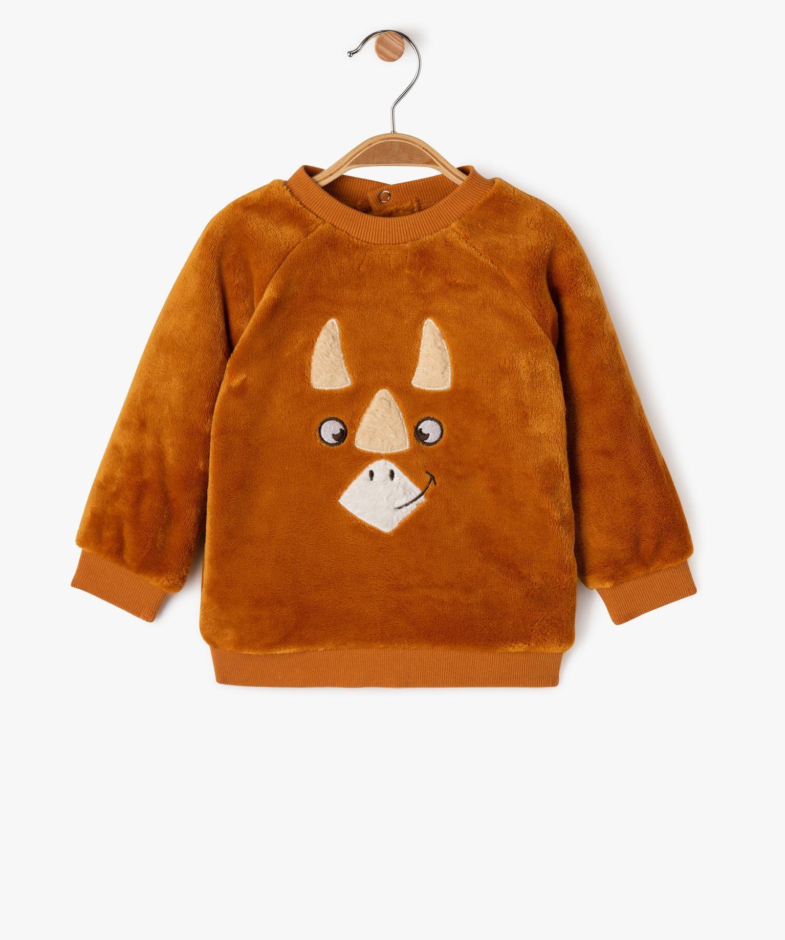 sweat en maille peluche avec motif dinosaure brode bebe garcon brun sweats
