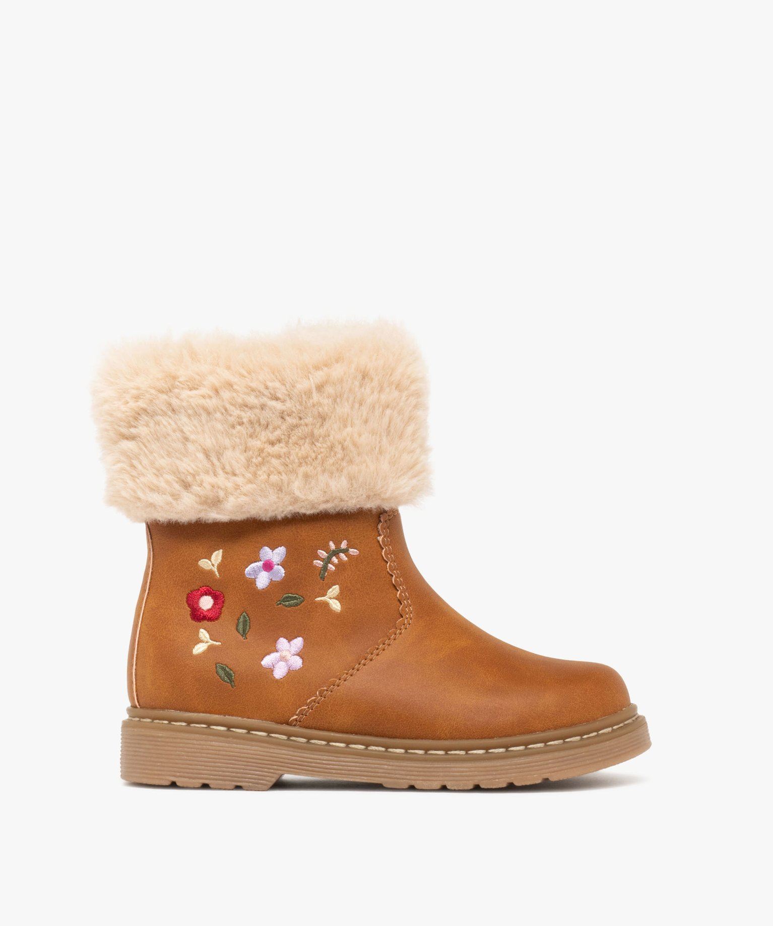 boots fille fourrees a col duveteux avec details brodes marron standard