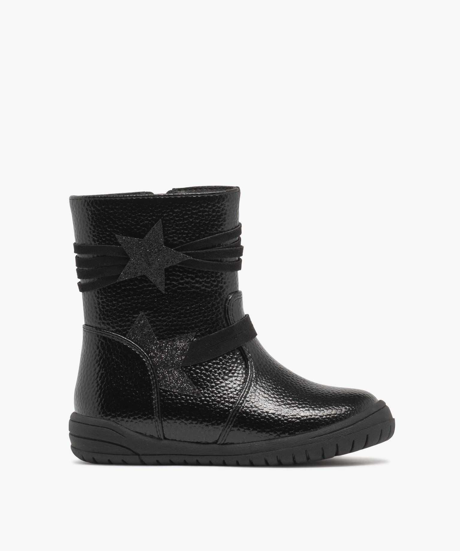 boots fille fourrees et vernies a zip avec etoiles a paillettes noir vif