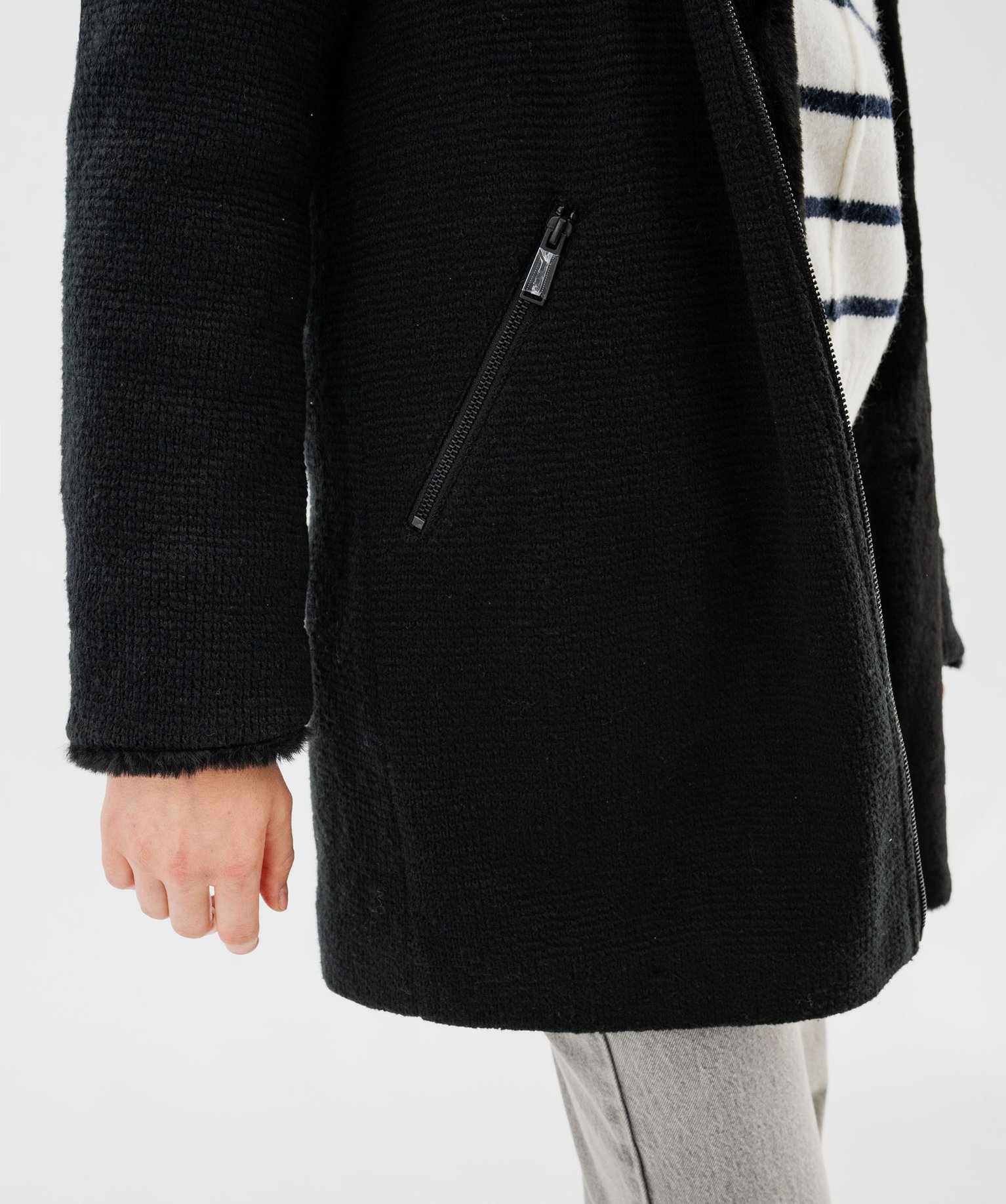 Manteau peluche femme noir online