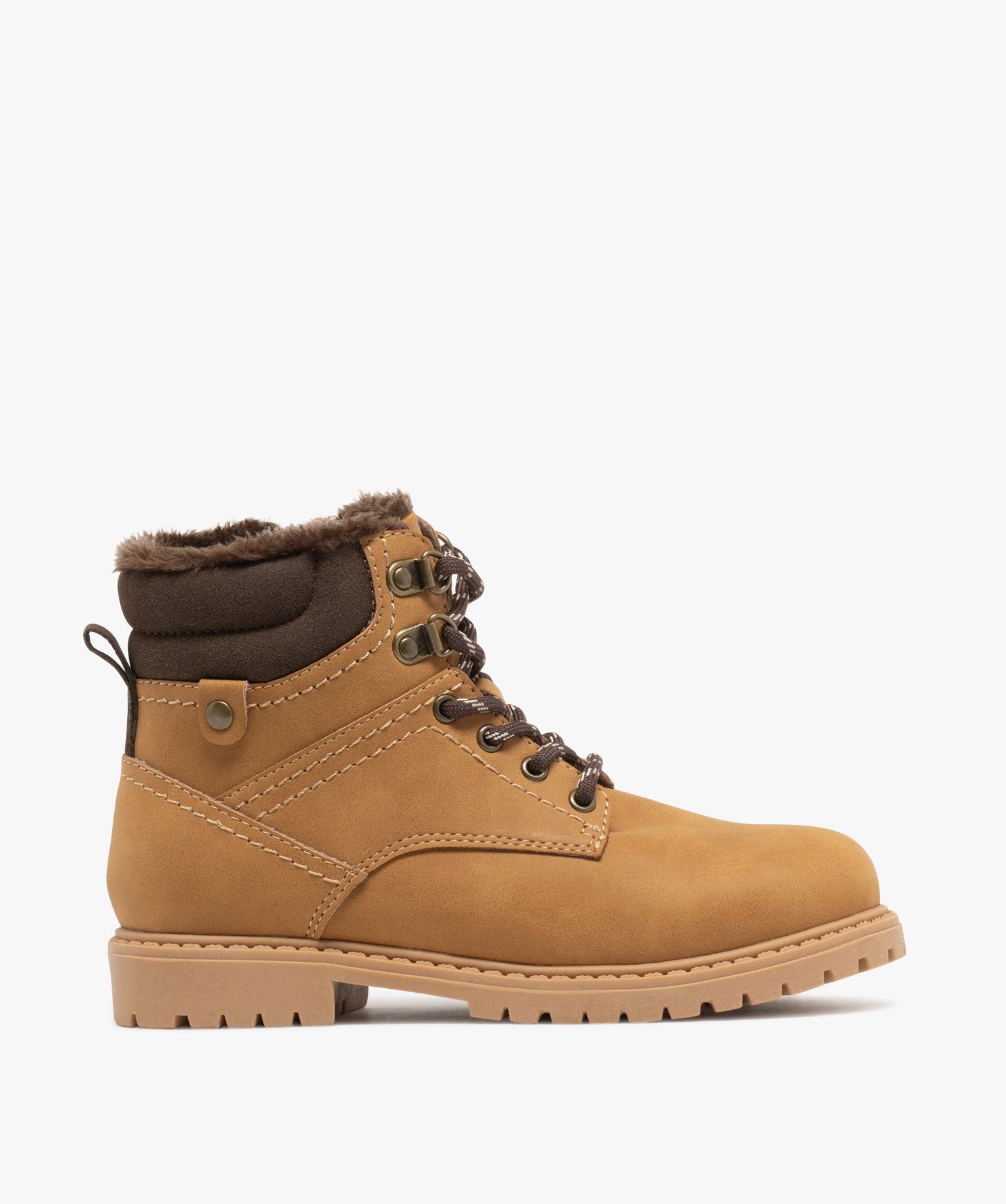 boots garcon fourrees avec col matelasse a lacets bicolores et a zip marron standard boots et bottillons