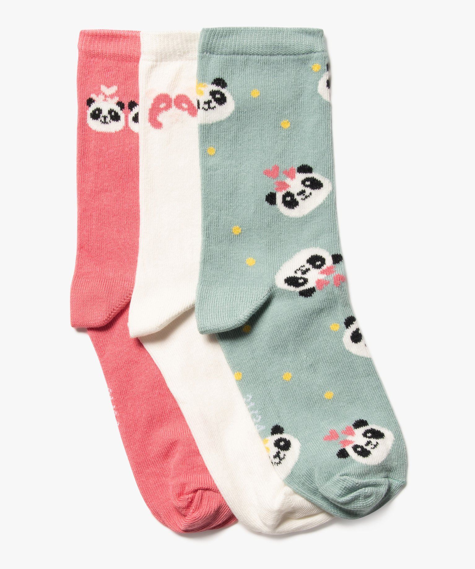 chaussettes hautes imprimees panda fille (lot de 3) rose chaussettes